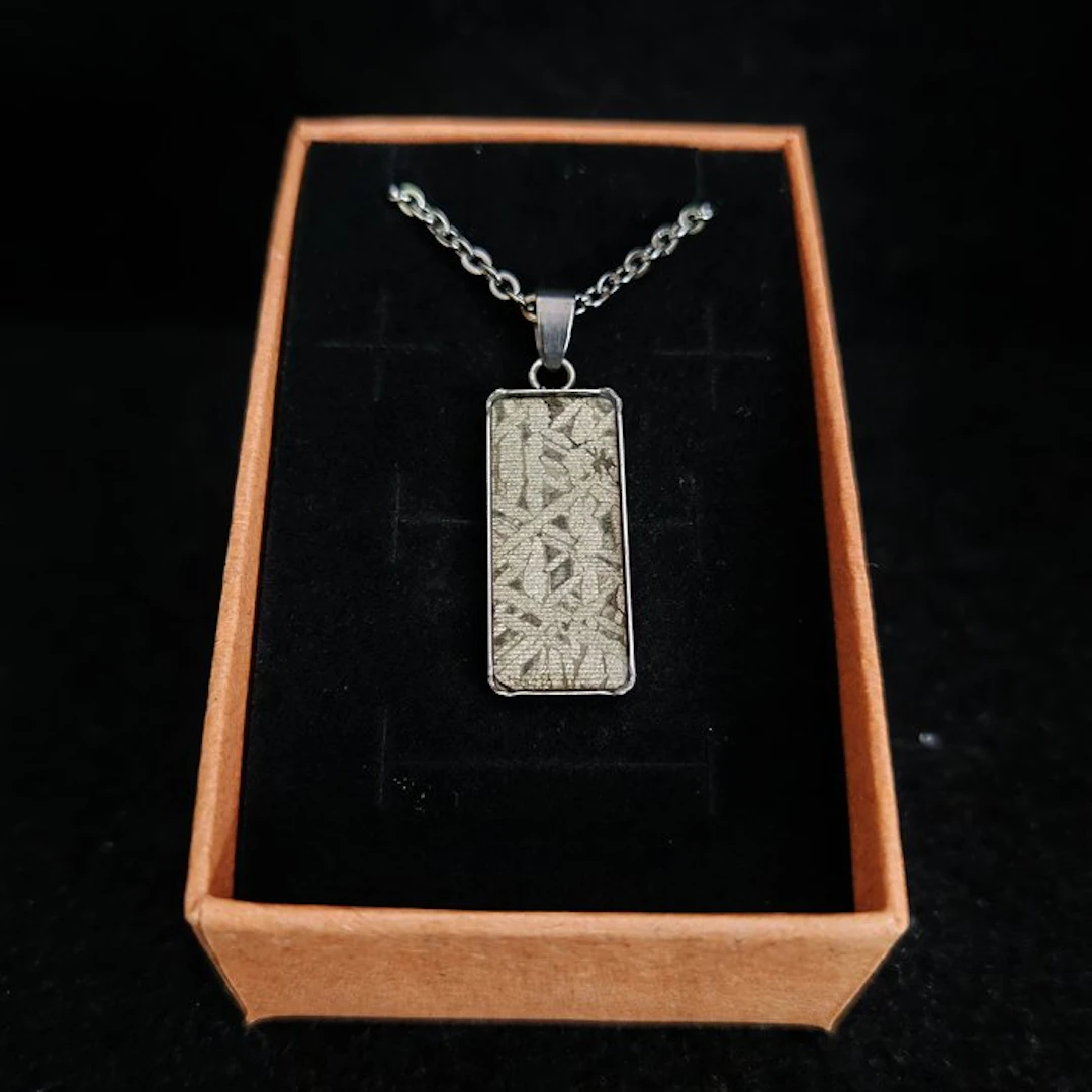 Stainless steel and meteorite pendant with stainless steel chain
