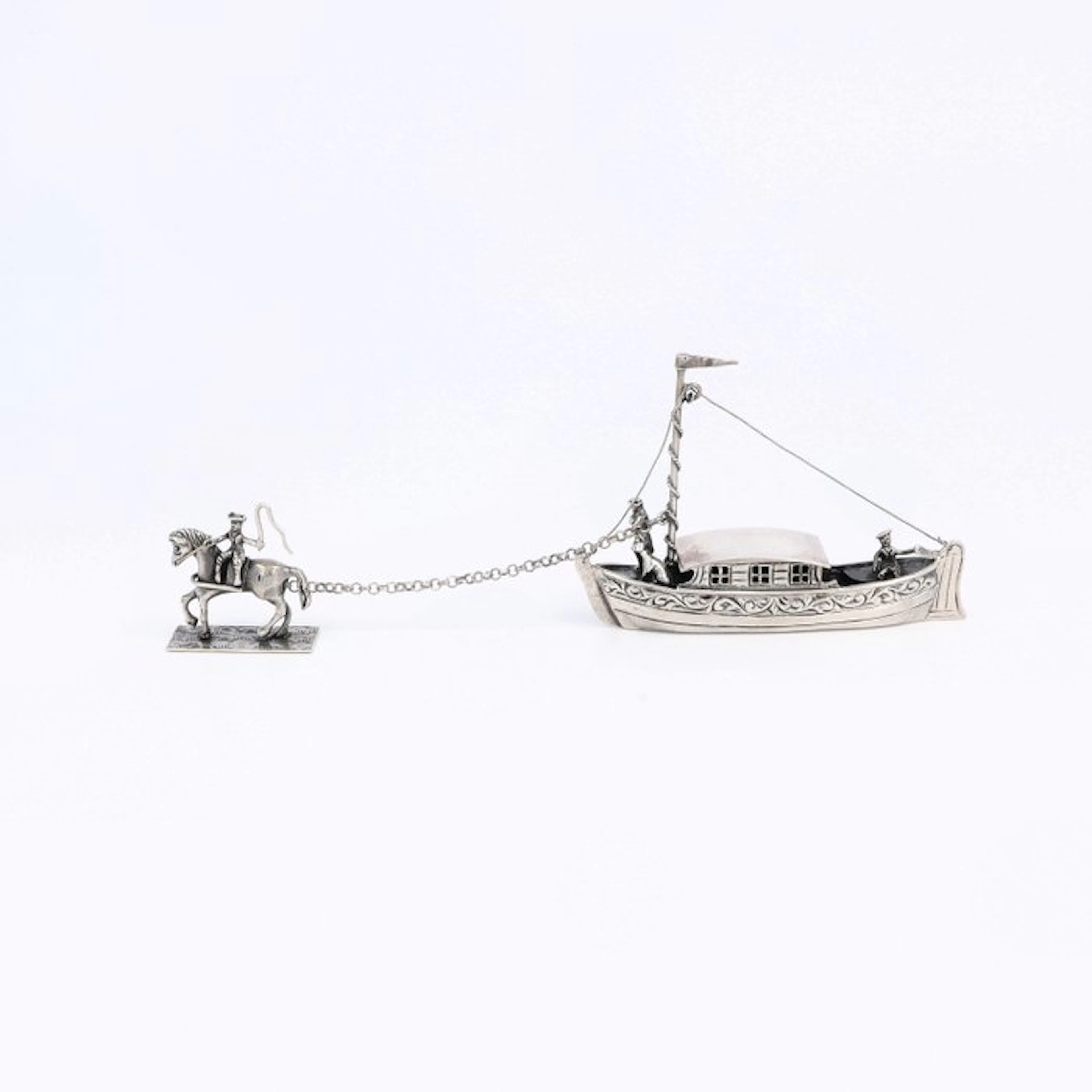J. Niekerk. Trekschuit met trekpaard. - Figurine - .835 silver