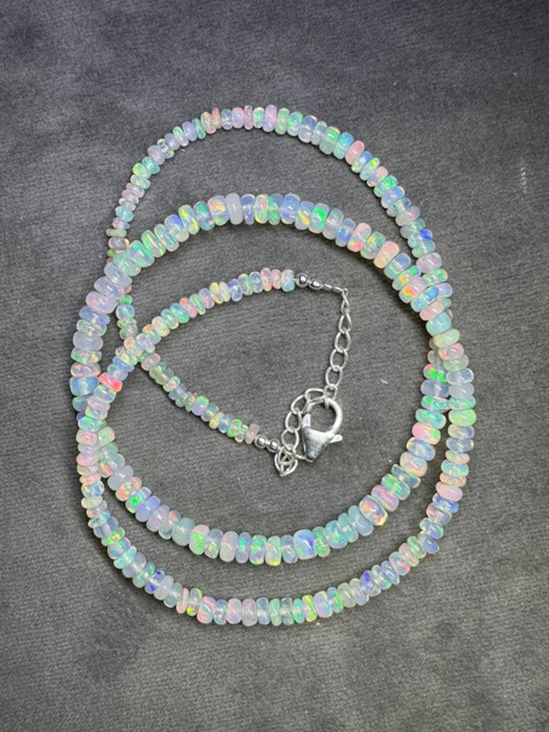 Natural Ethiopian white opal necklace in 925 silver