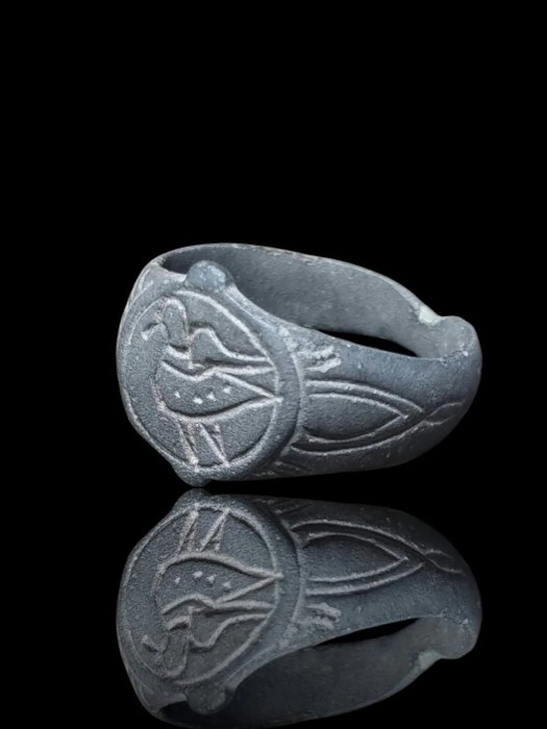 Viking Era Bronze, Rare & Interesting Odin Raven Seal Ring