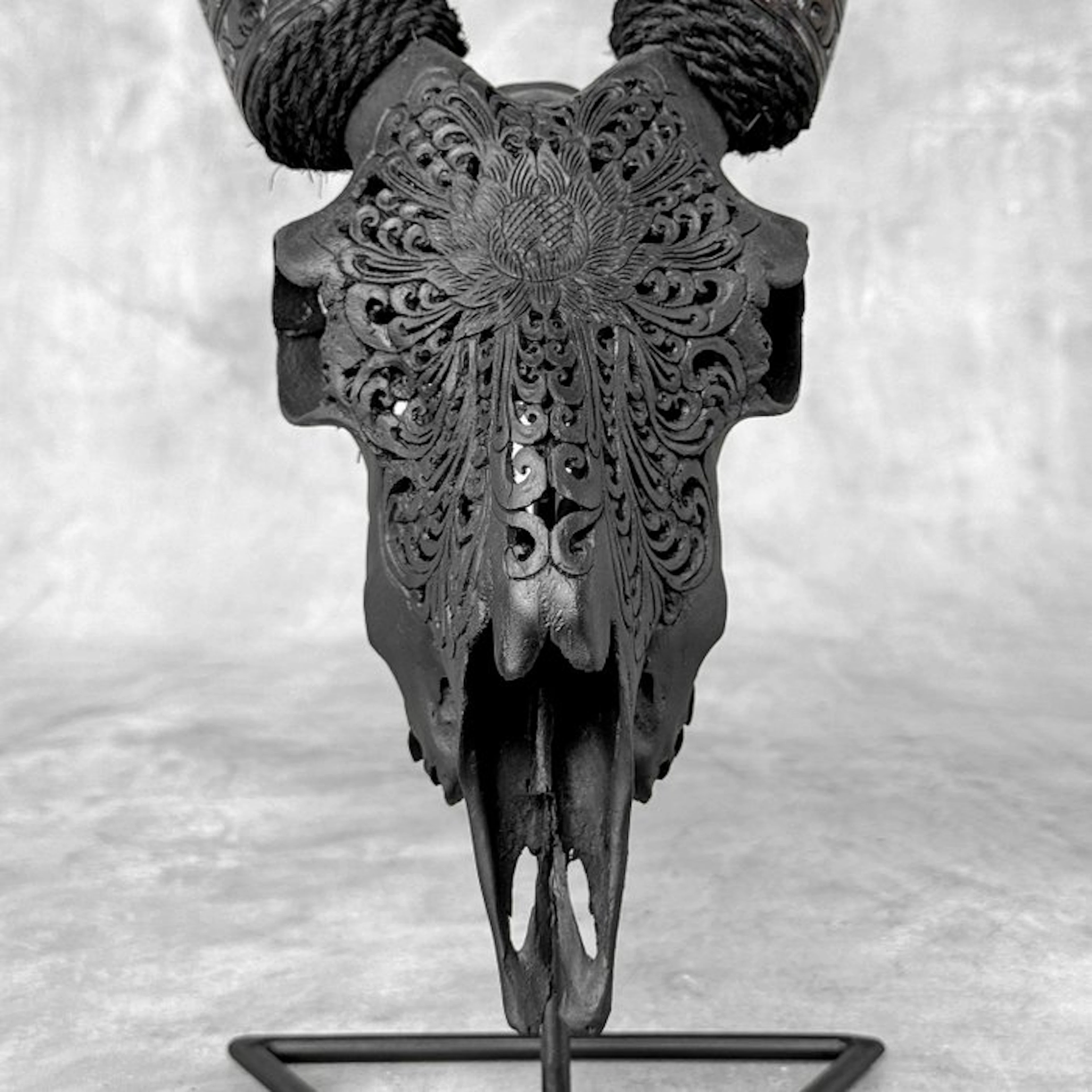 NO RESERVE PRICE - Hand-Carved Black Goat Skull with...