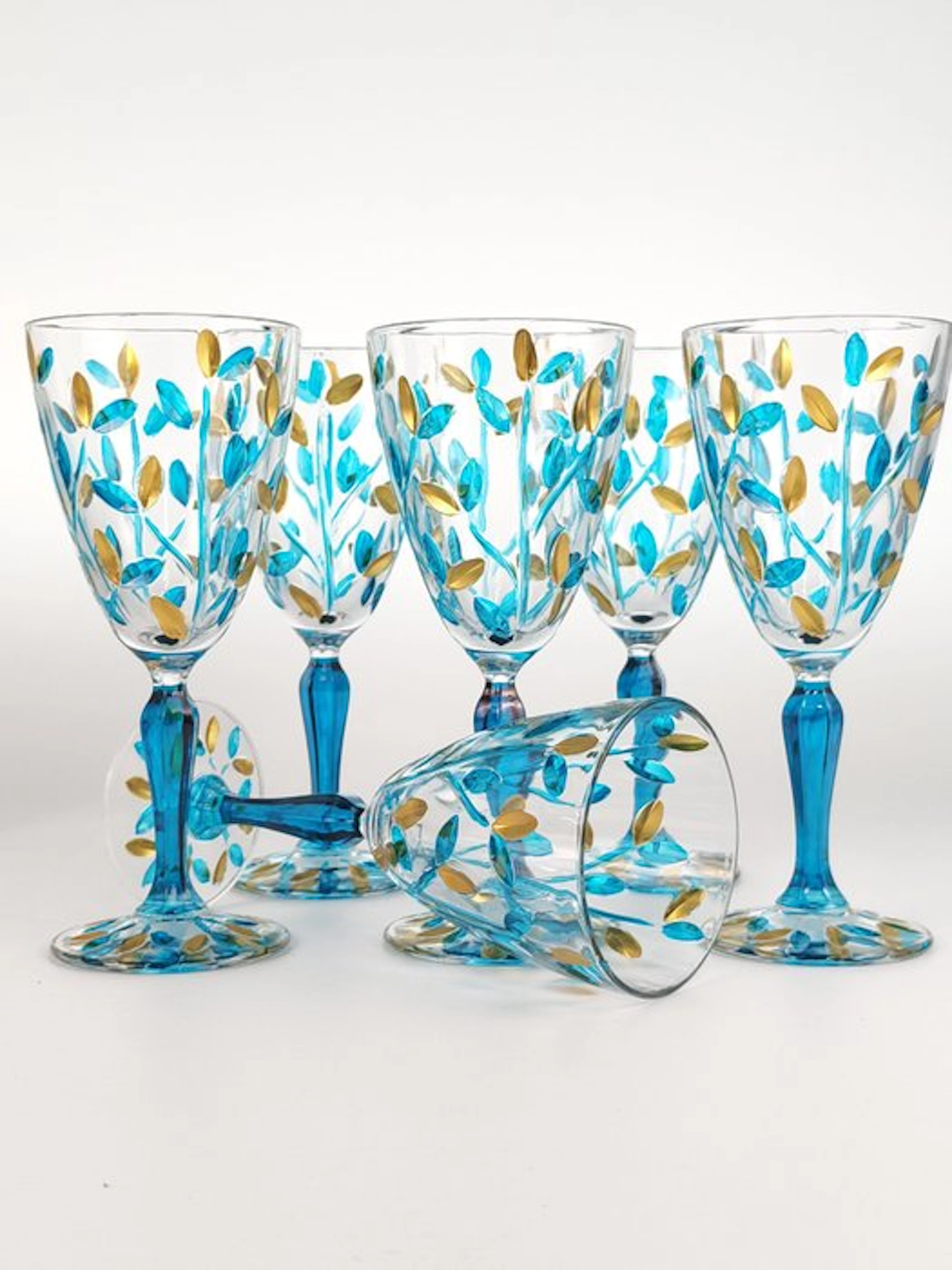 Secoloventesimo - Chalice (6) - Leaves turquoise golden chalice - Enamel