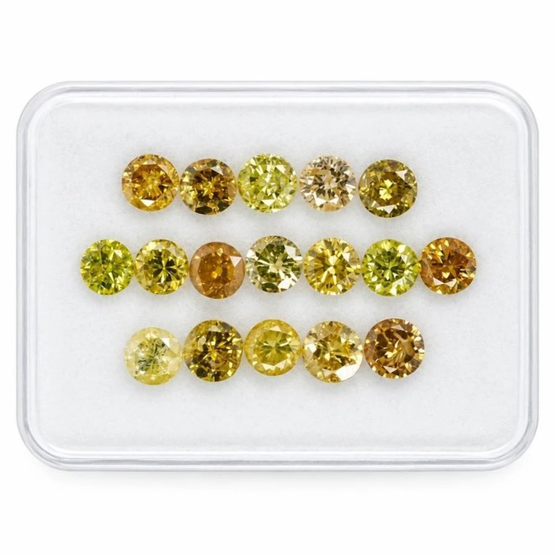 No reserve price - 17 pcs Diamond (Colour-treated) - 1.02 ct - Round - Fancy