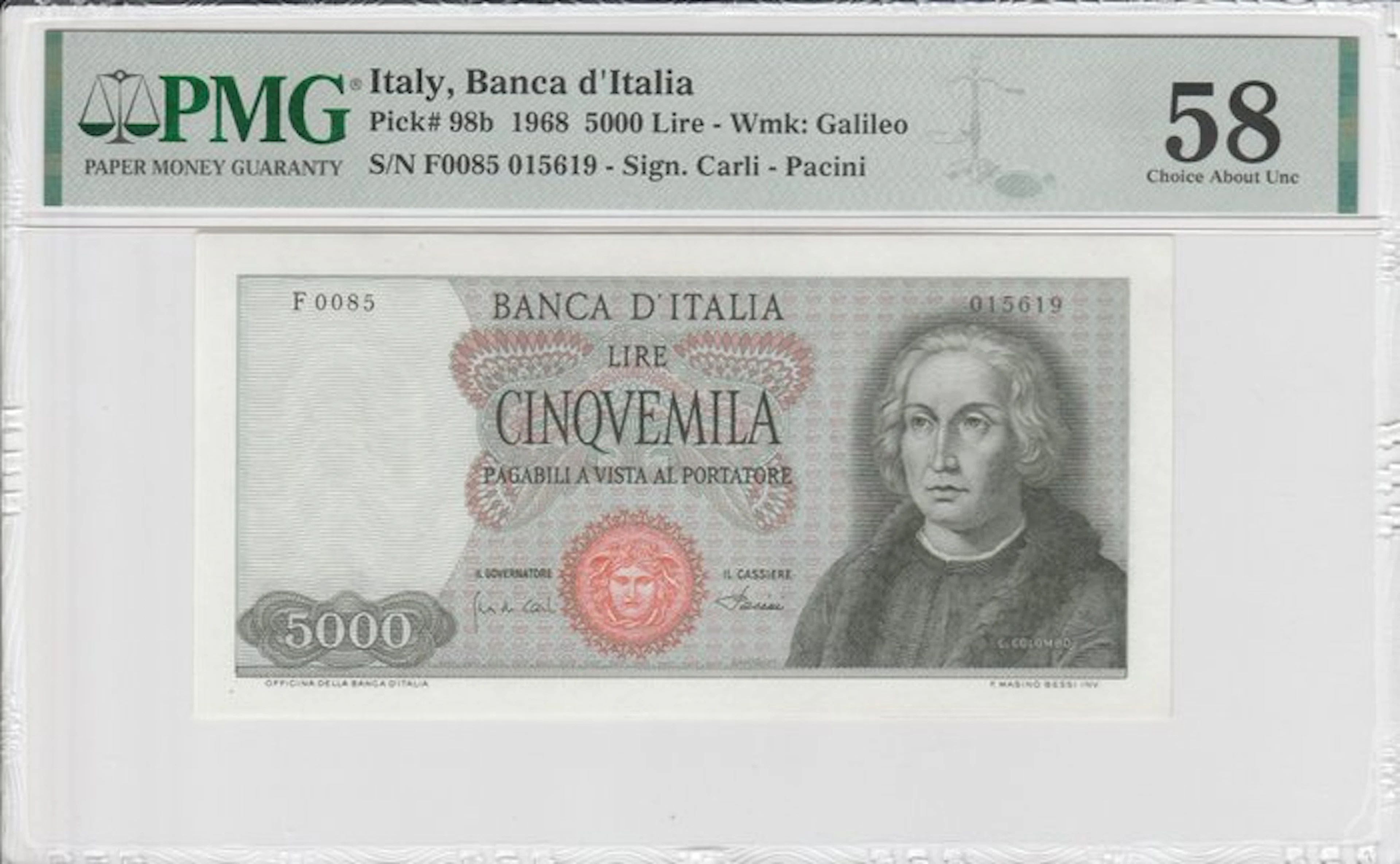 Italy. - 5.000 Lire 1968 - Carta Bianca, Pick 98b, Gigante BI 66B2