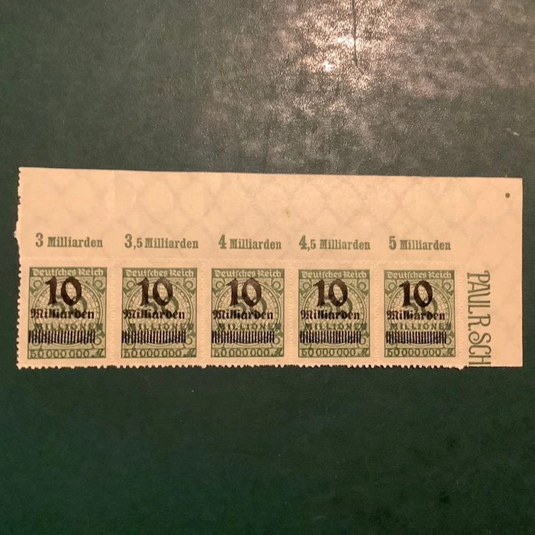 German Empire 1923 - 10 billion in a strip of 5 with OR...