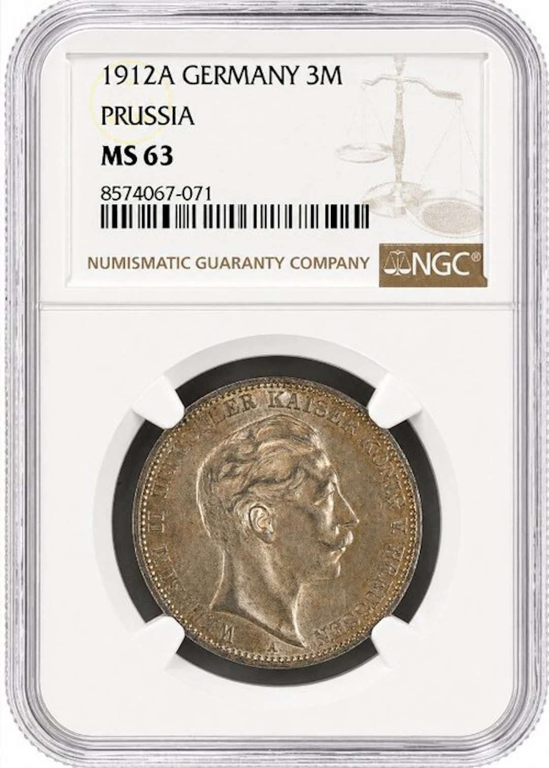 Germany, Empire Wilhelm II. 3 Mark 1912 - NGC MS63