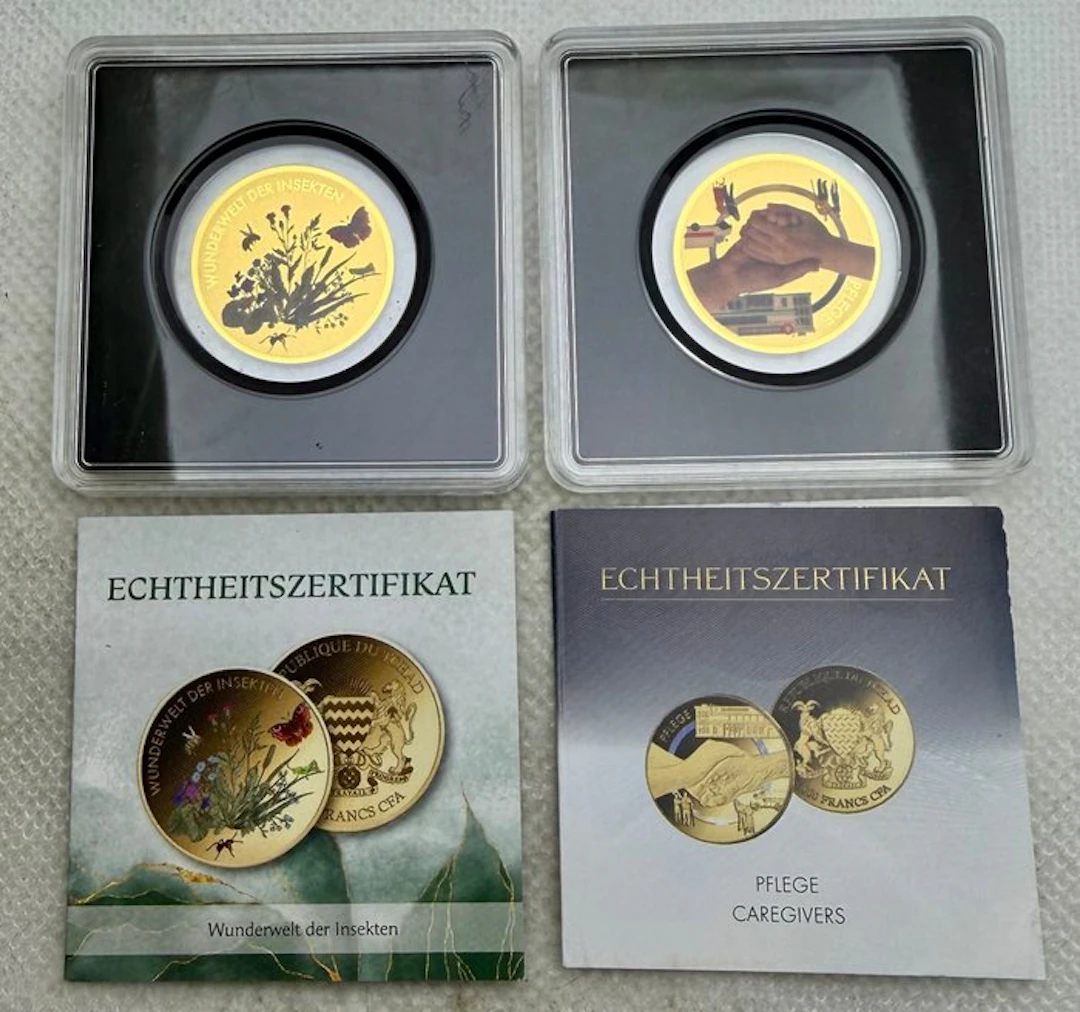 Chad. 3000 Francs Pflege & Wunderwelt, oro 2 x 1/500 oz coins (No