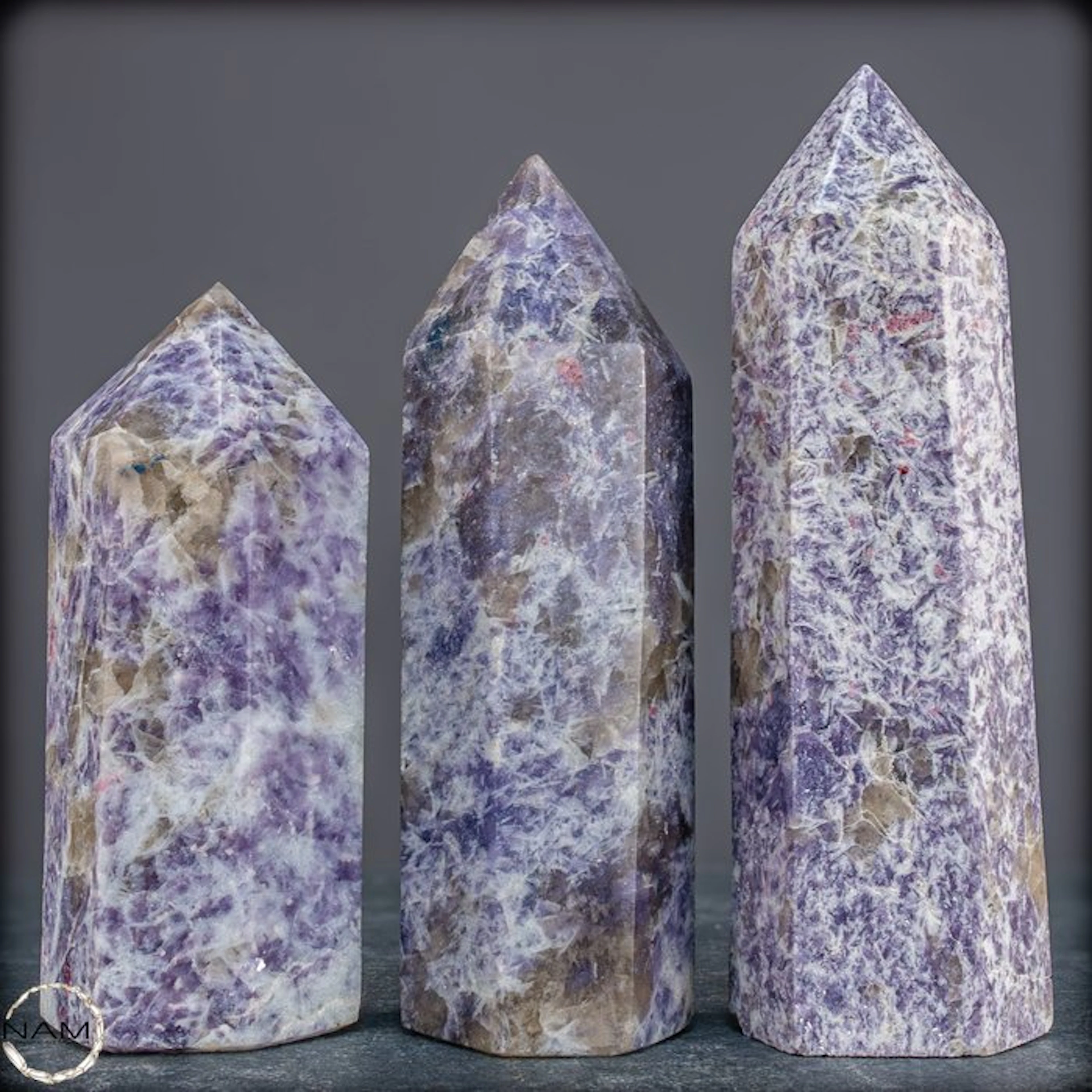Exclusive Lepidolite Obelisk Set – Three natural crystal...