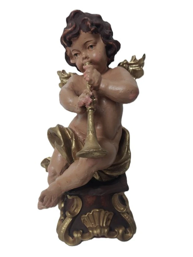 Figure - sitzender Engel mit Trompete - 22 cm - Composite