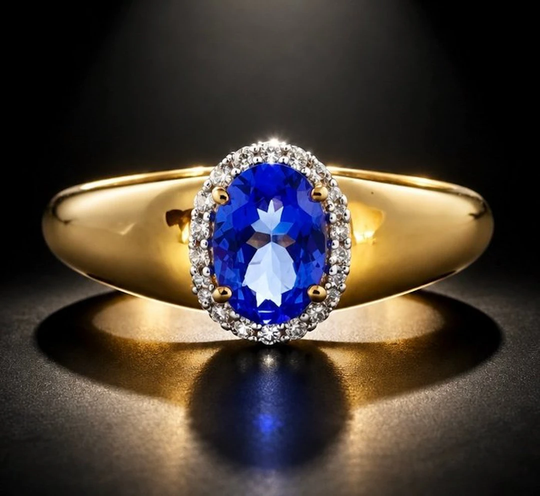 No reserve price - Ring 925 silver, gold-plated, Tanzanite, Zircon