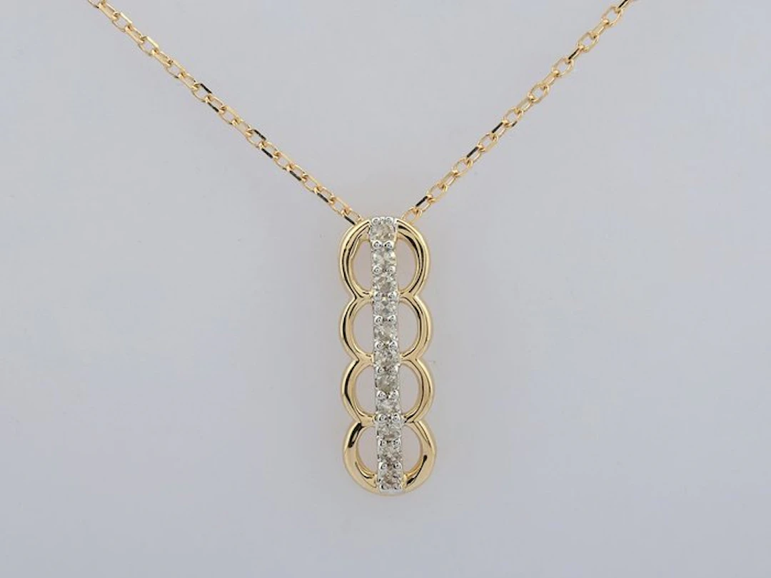 Necklace with pendant - 14 kt. Yellow gold - 0.08ct. tw. Diamond (Natural)