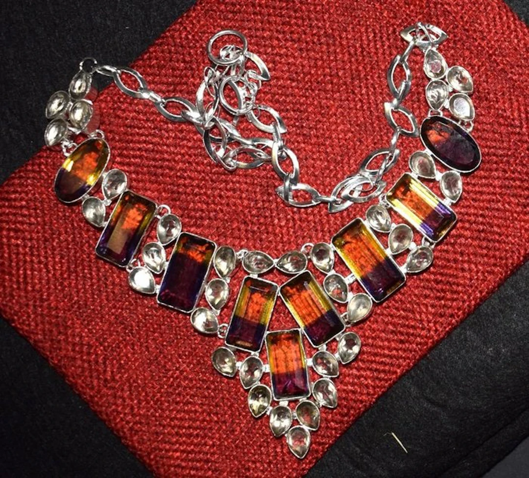 NECKLACE with 9 AMETRINES and 37 TOPAZES - 510 carats - Silver 925- 102 g