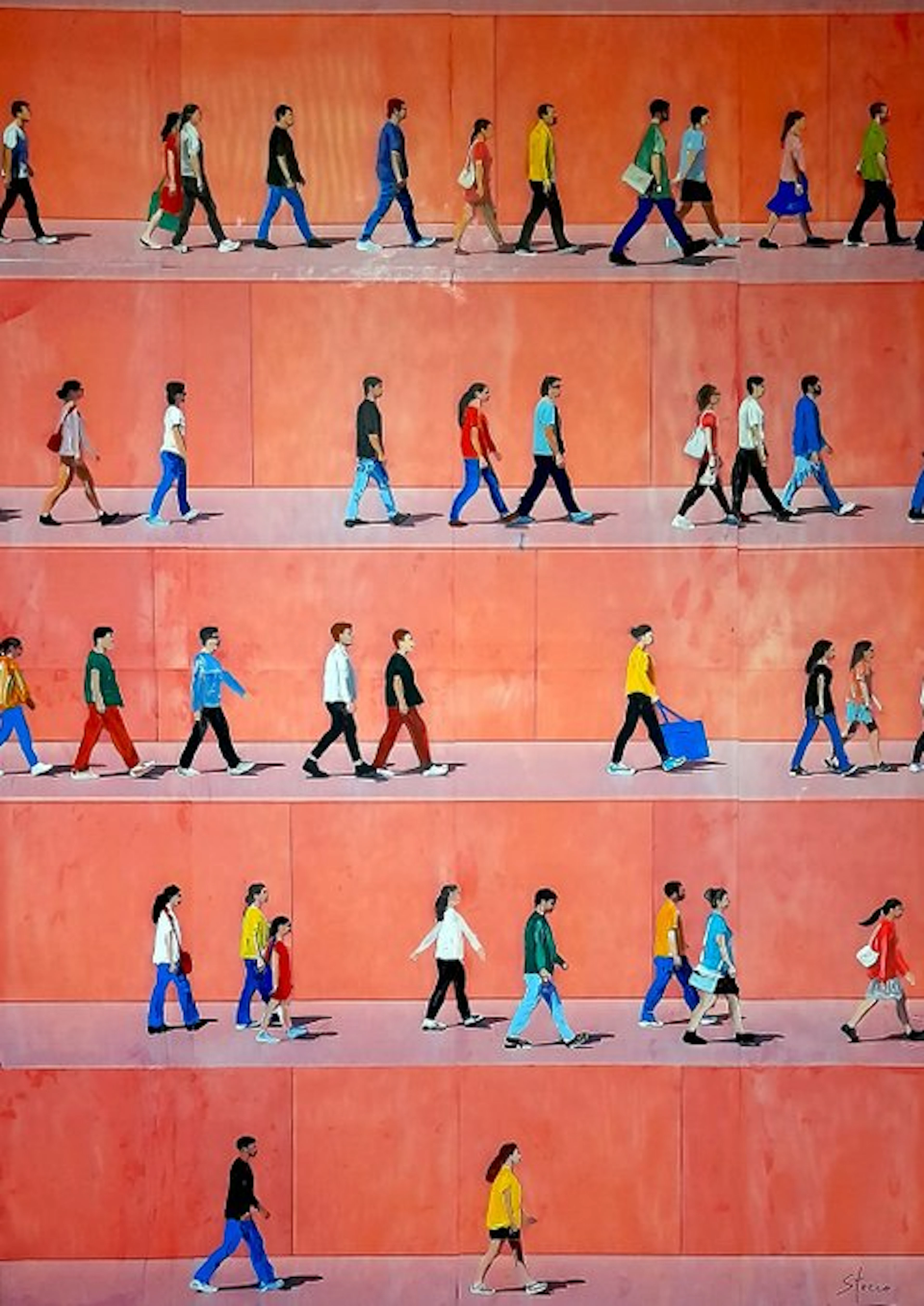 Giorgio Stocco - People walking 94- opera unica