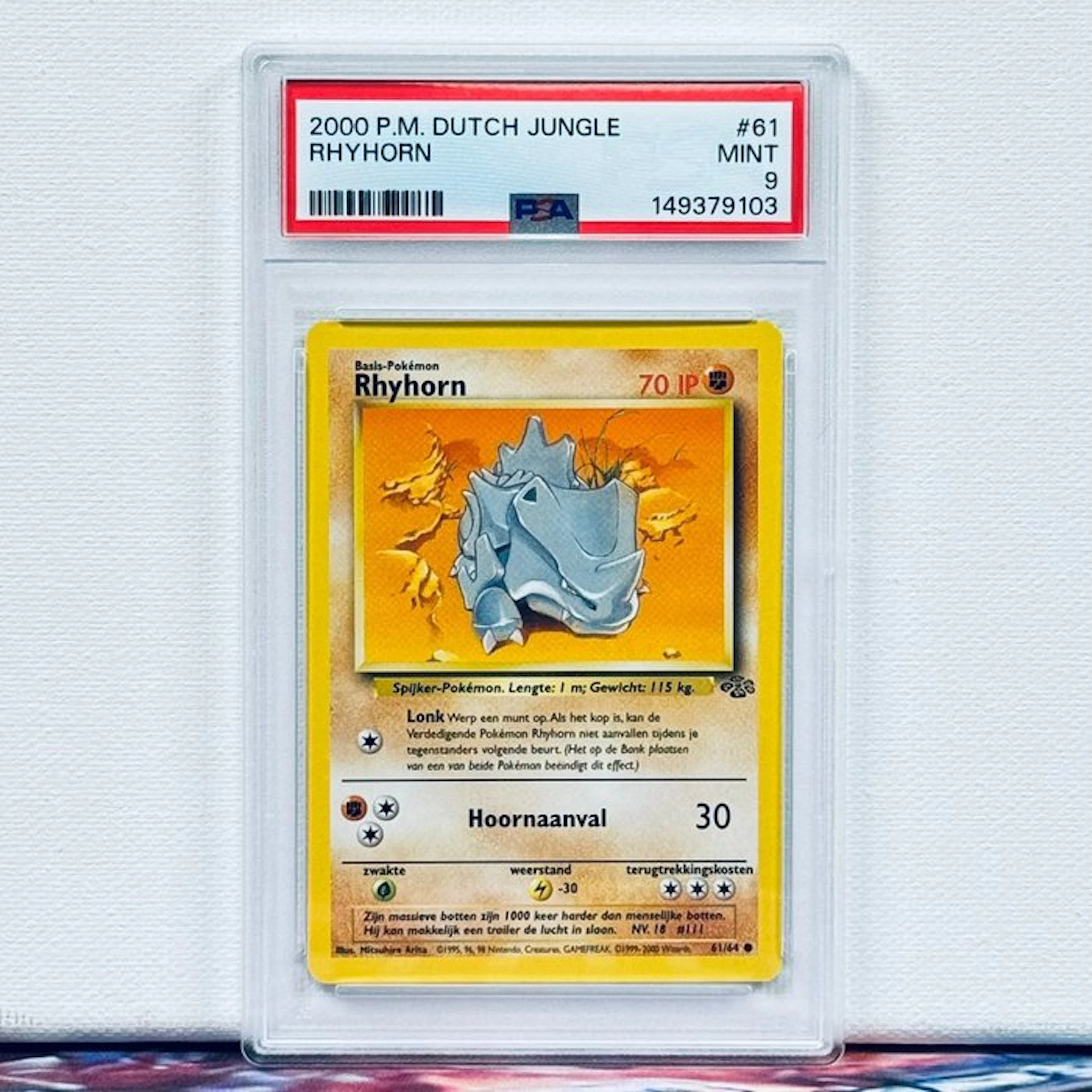 Pokémon Graded card - RHYHORN #61 2000 P.M. DUTCH JUNGLE - Pokémon - PSA 9