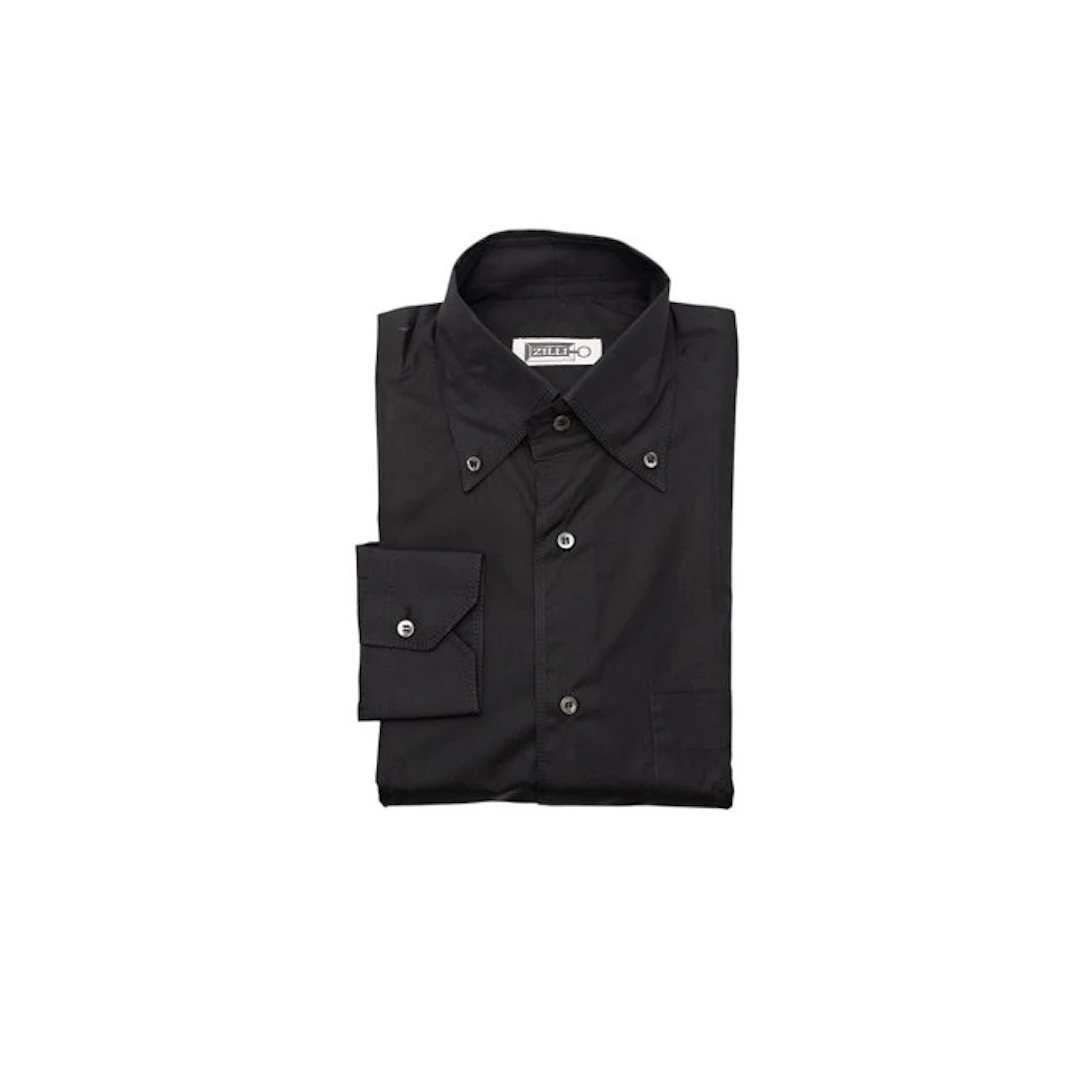 ZILLI - 14.5 - 37 - Shirt Black Pocket Button Down 100%...
