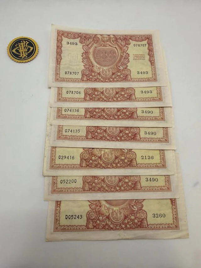 Italy. - 7 x 100 Lire Lire 1951 "Italia Elmata" - Gigante BS 24