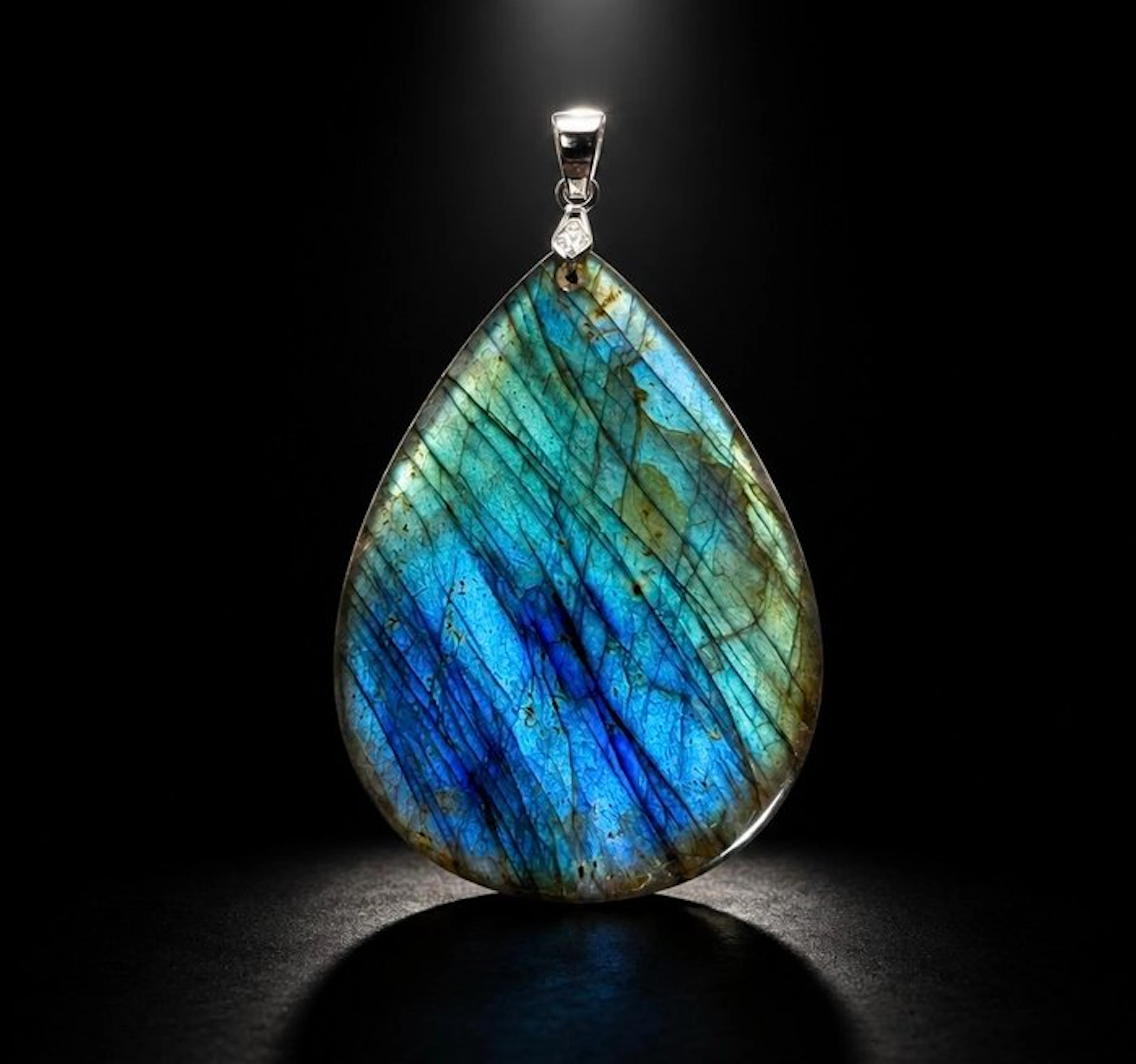 - 925 Silver - Labradorite - Leather strap 50 cm - Pendant