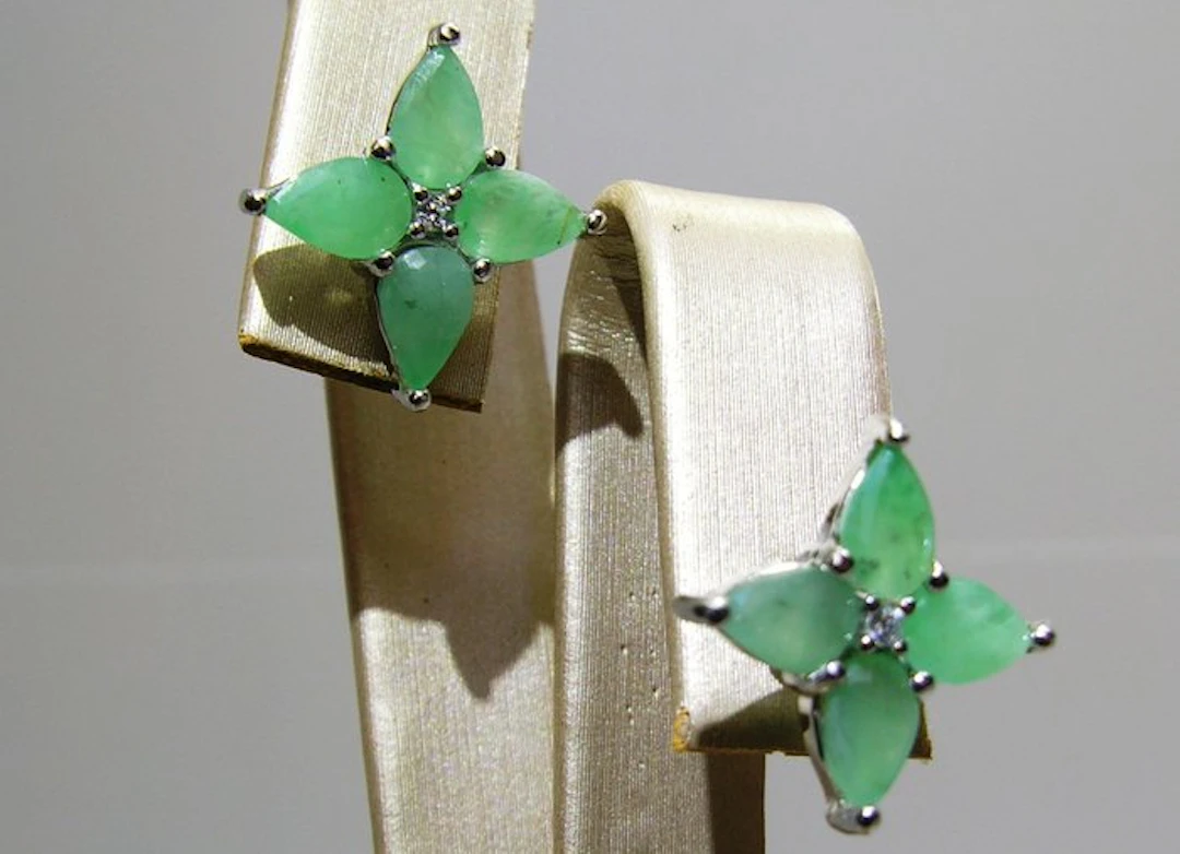 Emerald Earrings - Height: 11.4 mm - Width: 11.4 mm- 2.5 g - (2)