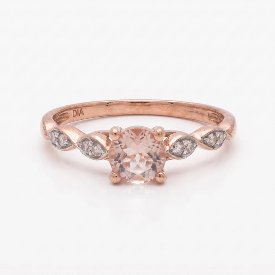 No reserve price - Ring - 9 kt. Rose gold Morganite - Diamond