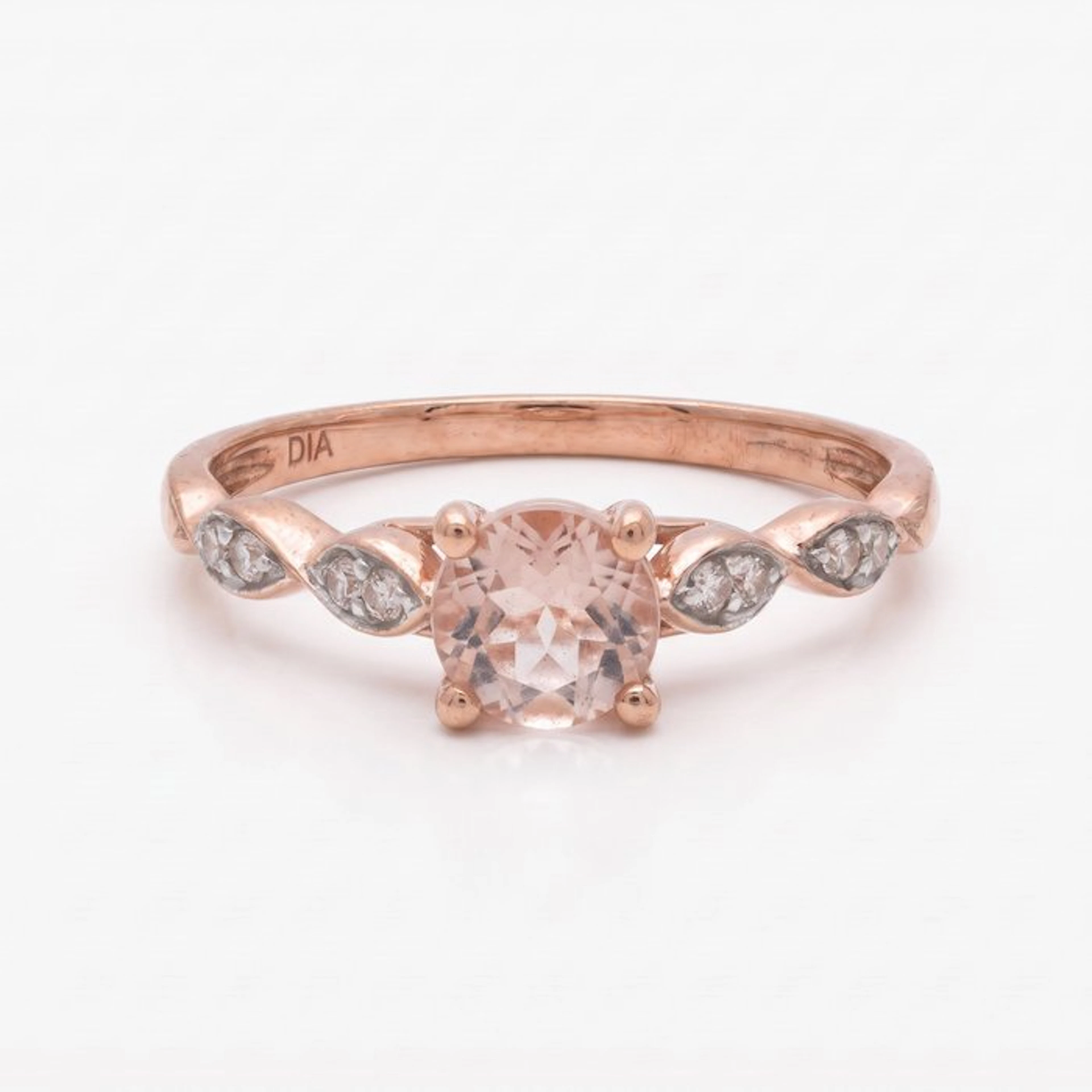 No reserve price - Ring - 9 kt. Rose gold Morganite - Diamond
