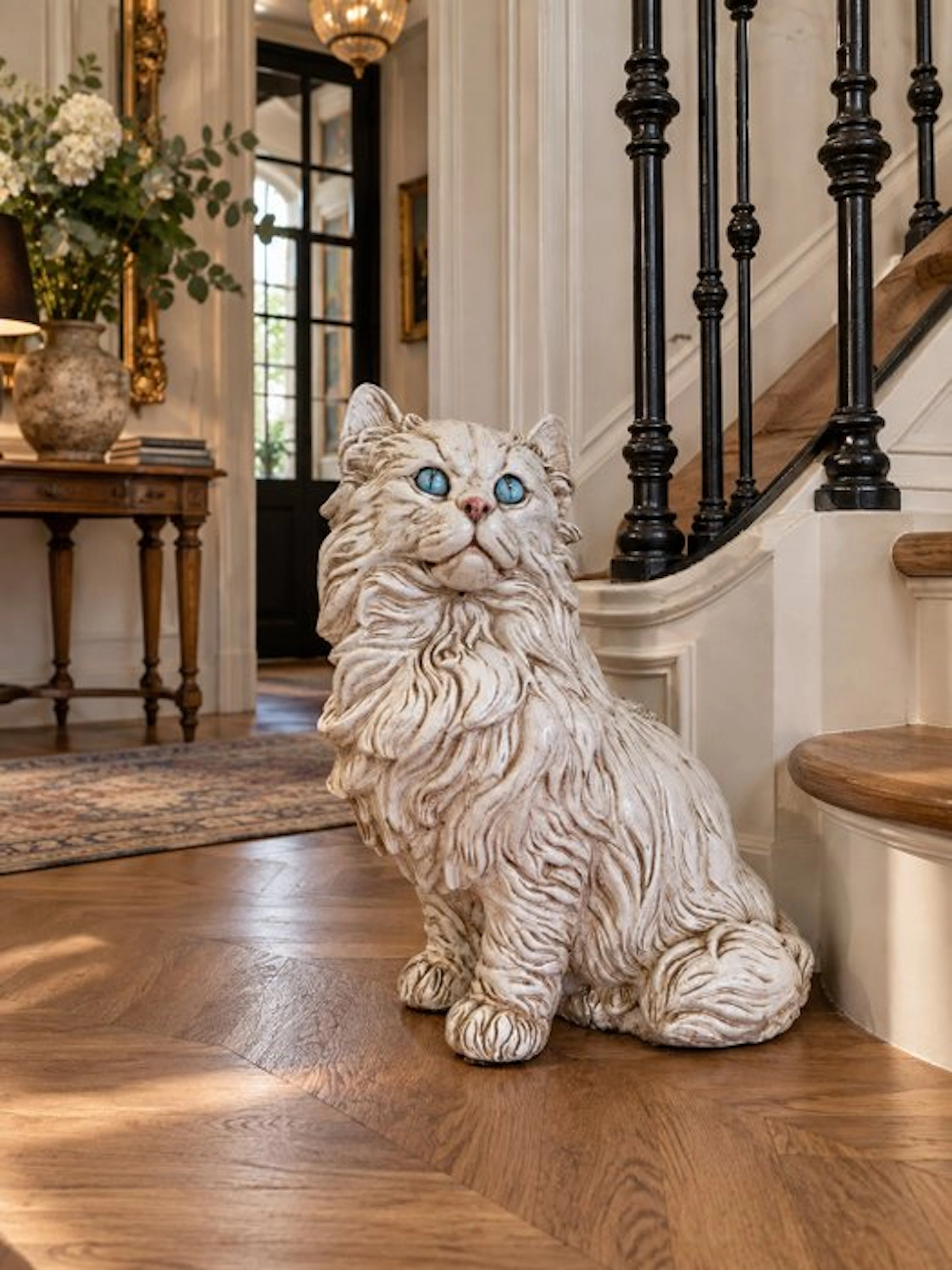 Marwal - Sculpture, Majestueux chat persan aux yeux bleus - 55 cm - Ceramic