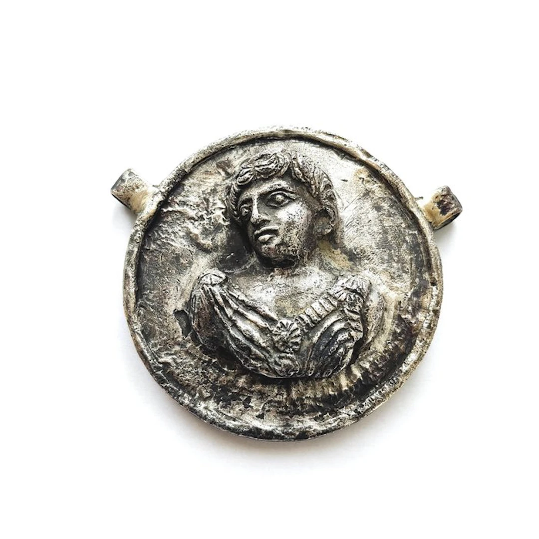 Greco-Bactrian Silver Hermes Deity Portrait Pendant Talisman - 100 mm