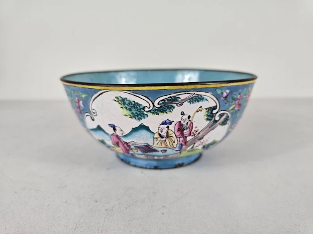 Bowl - Enamel, Copper - Famille Rose kom