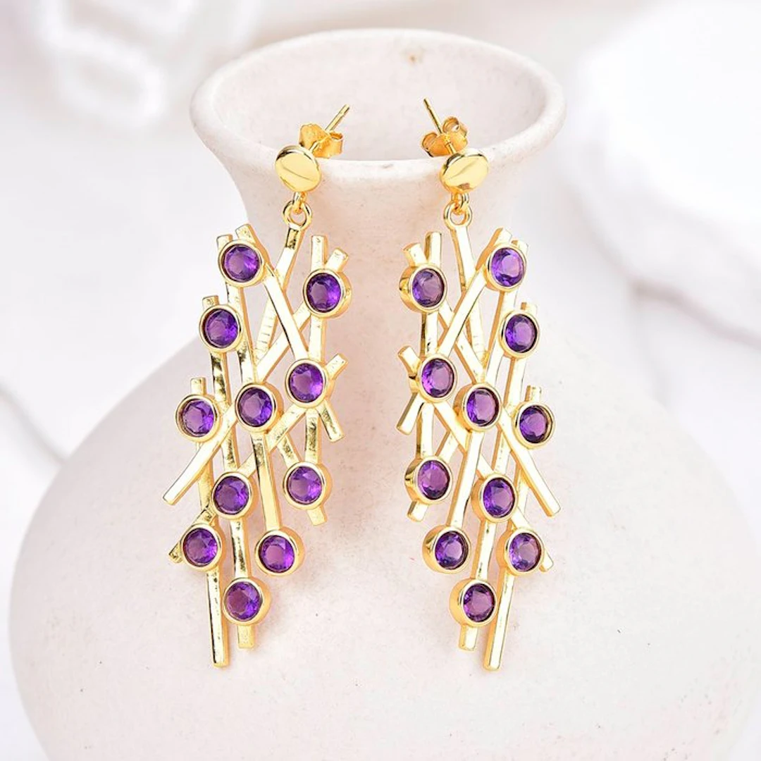 No reserve price - Earrings Silver - Amethyst - Certified