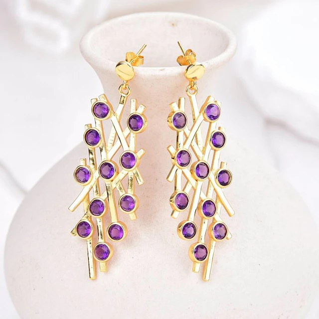 No reserve price - Earrings Silver - Amethyst - Certified