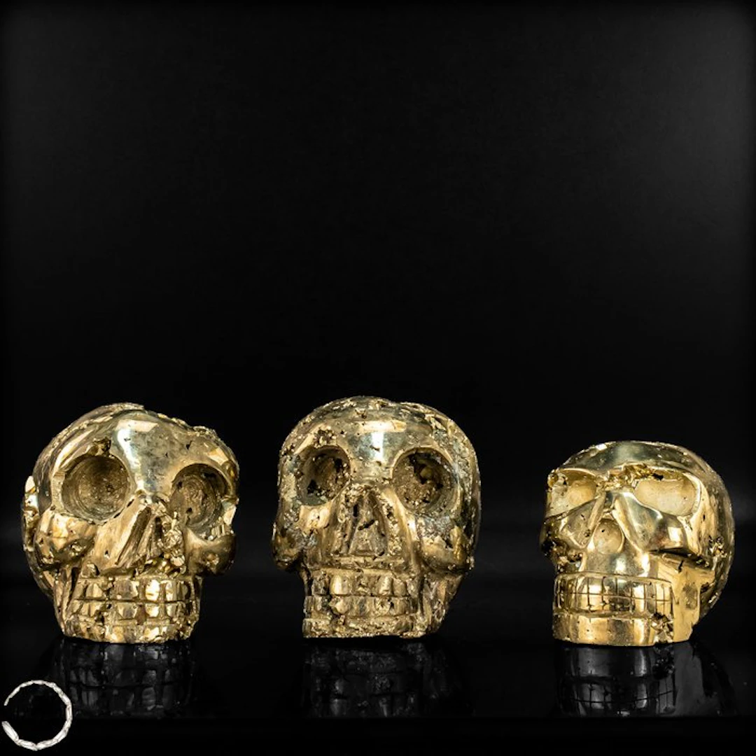 Pyrite Skull Set – Three Natural Crystal Skulls made from...