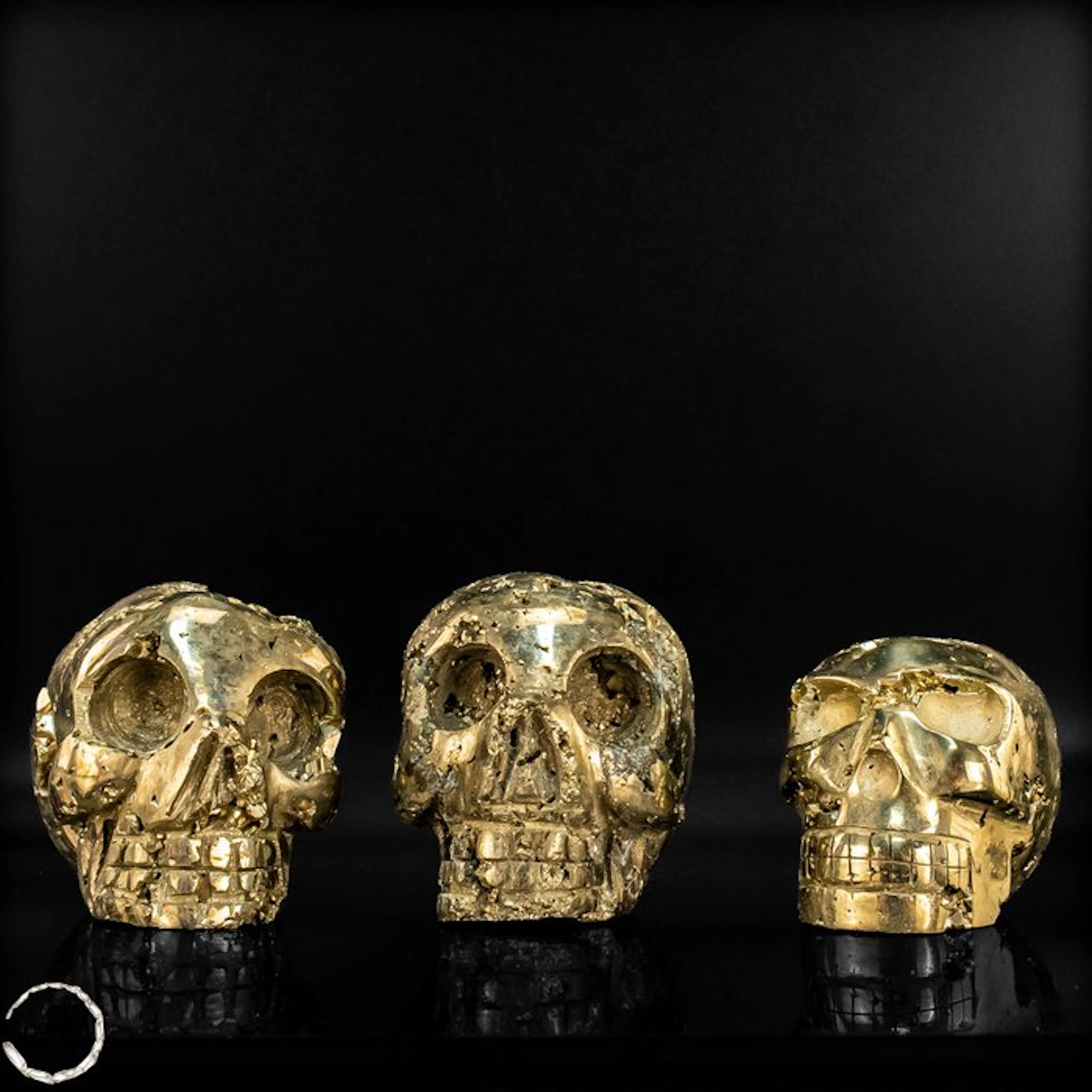 Pyrite Skull Set – Three Natural Crystal Skulls made from...