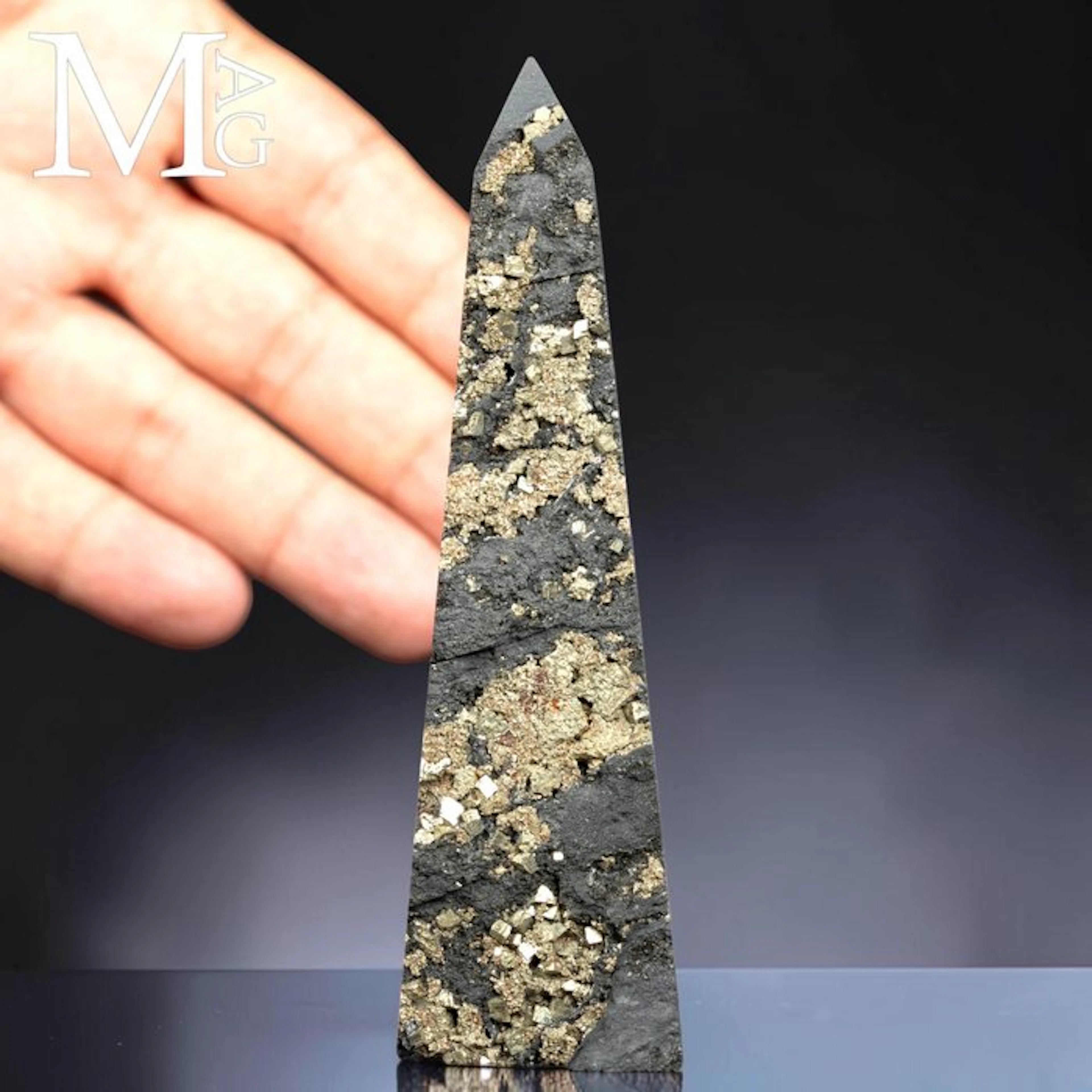 Cubic Pyrite on Slate Matrix Obelisk - Fascinating...