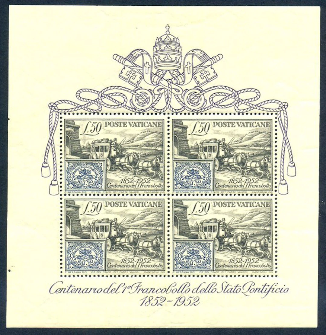 Vatican City 1952 - Centennial sheet with excellent centering. Splendid