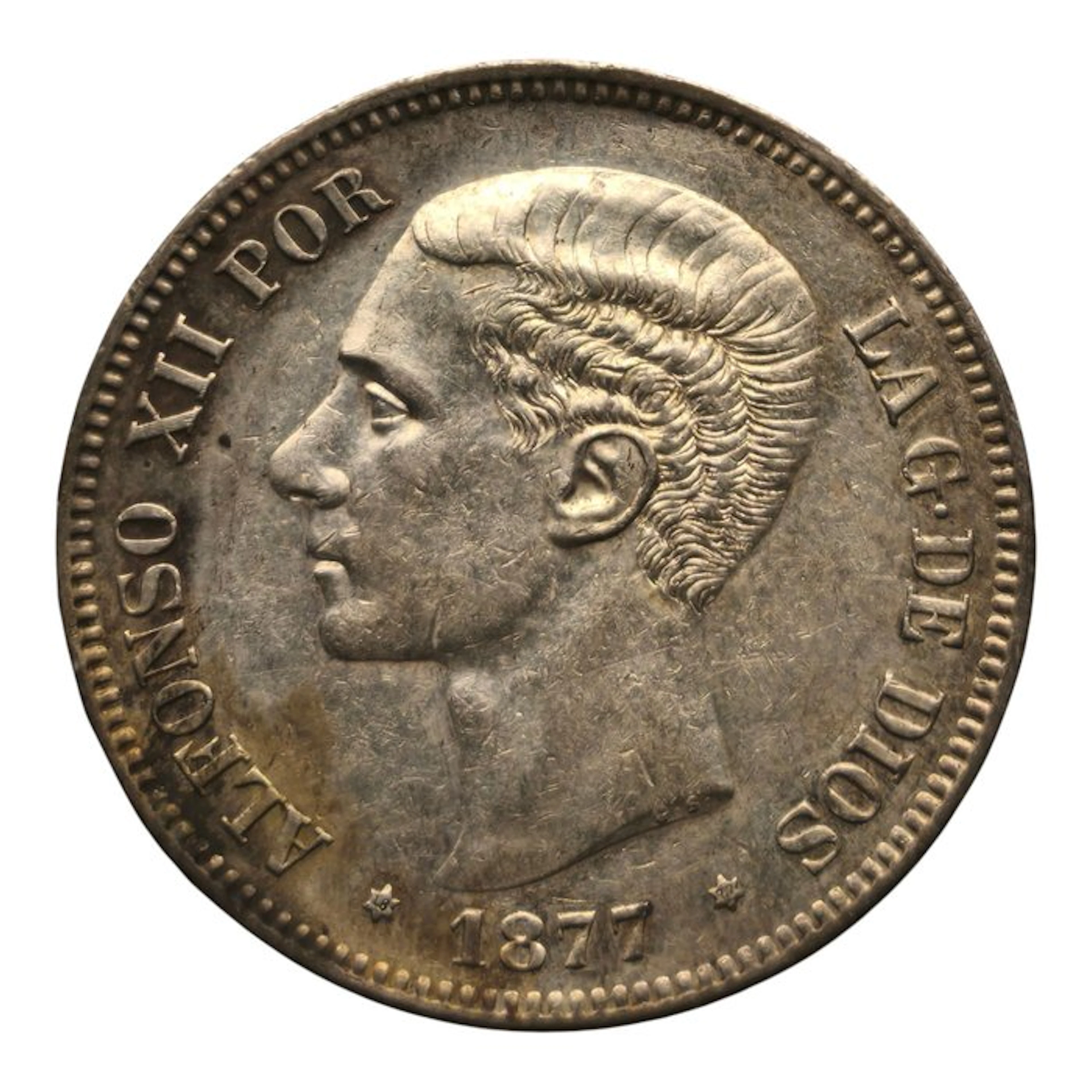 Spain. Alfonso XII. 5 Pesetas 1877*77 DEM