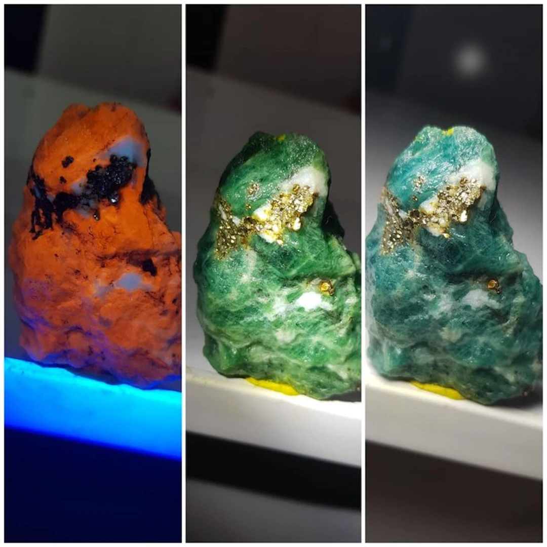 Florescent rare Hauynite with pyrite under UV light...