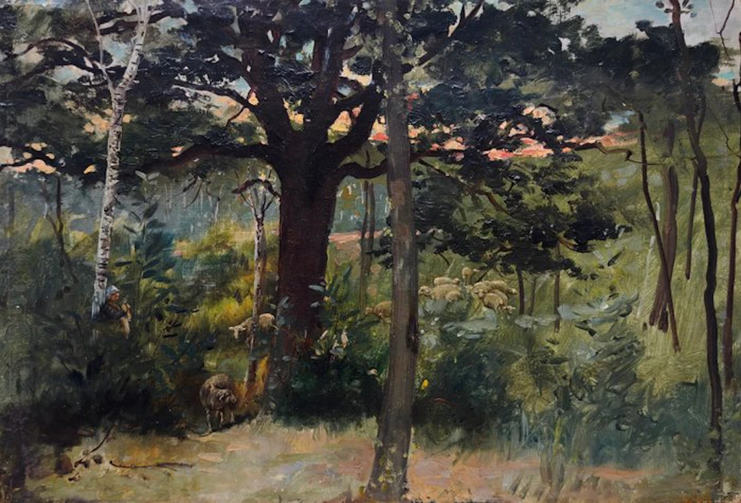 École de Barbizon (XIX) - Berger et troupeau dans la forêt - NO RESERVE