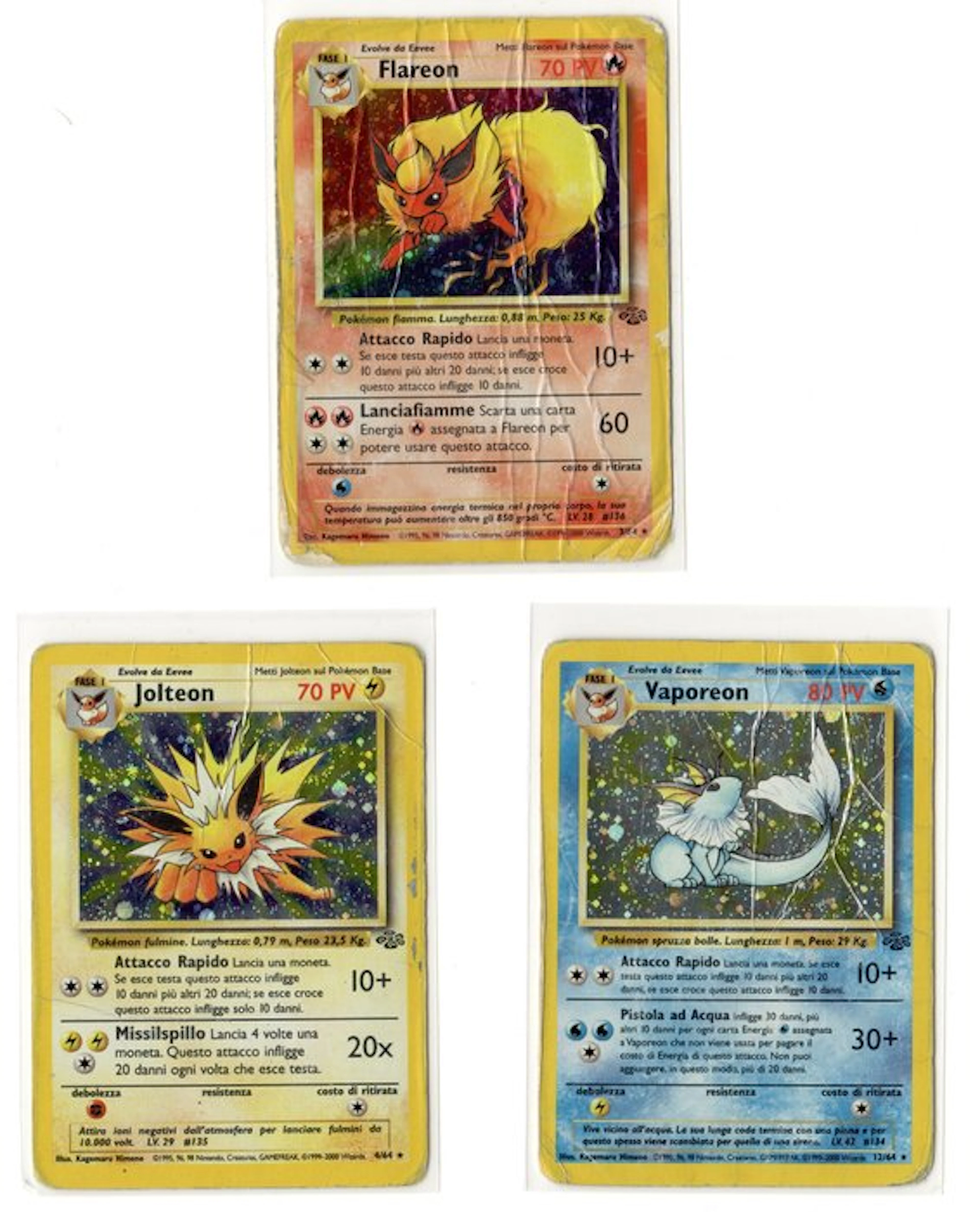 Pokémon - 3 Card - Jolteon, Flareon, Vaporeon Foil - WOTC - Jungle