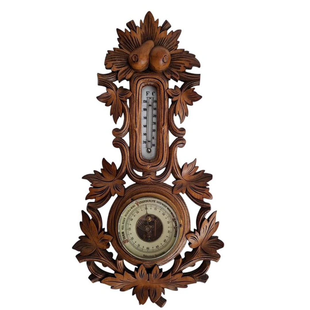Holosteric Barometer - Wood, Brass - Dutch weather indicators.