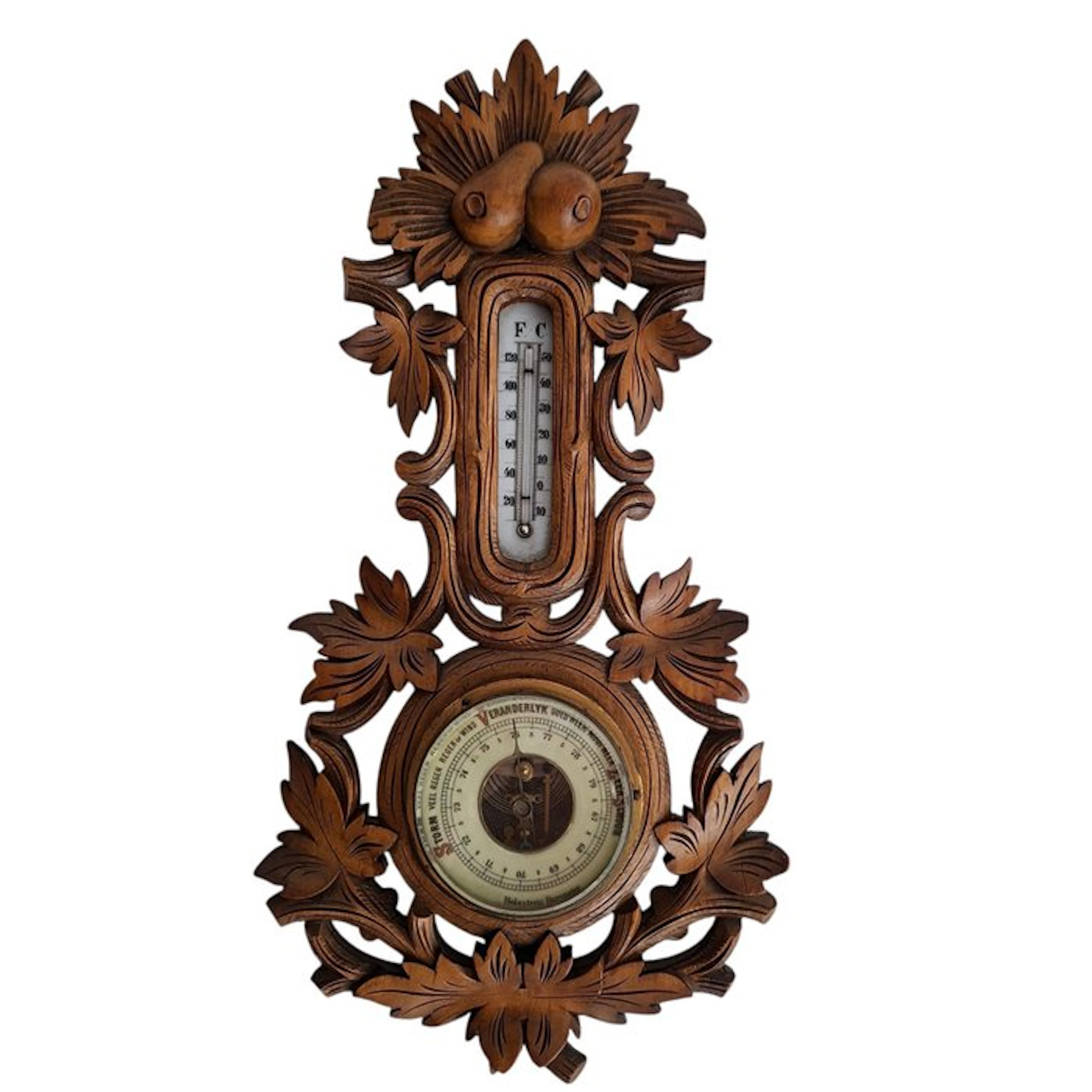 Holosteric Barometer - Wood, Brass - Dutch weather indicators.