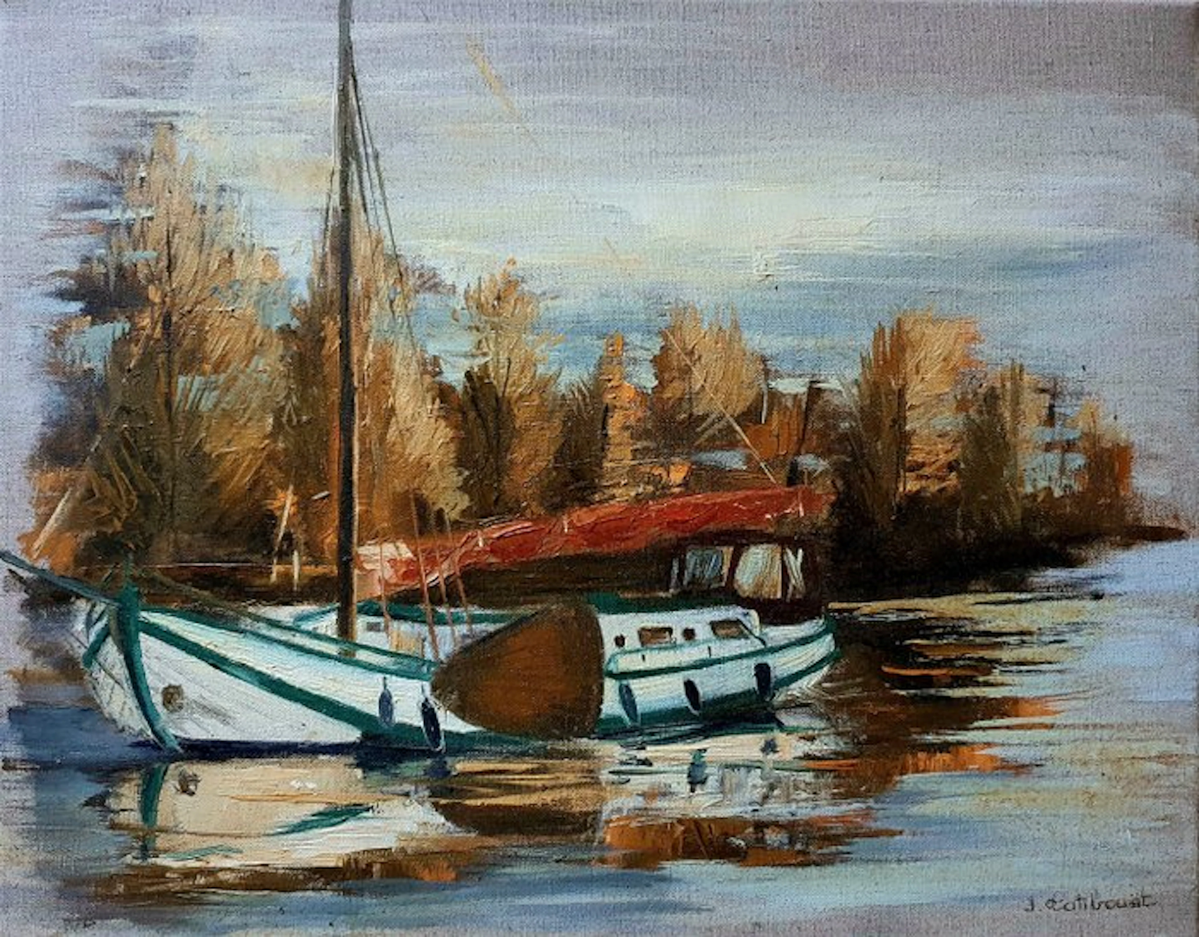 Jean Tatibouet (XX) - La Péniche à Nort sur Erdre