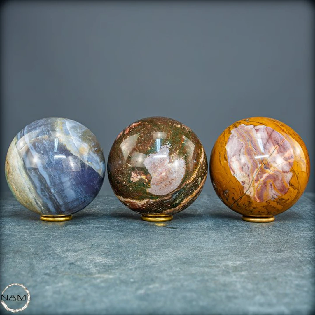 Ocean Jasper Sphere Set – Unique natural art with...