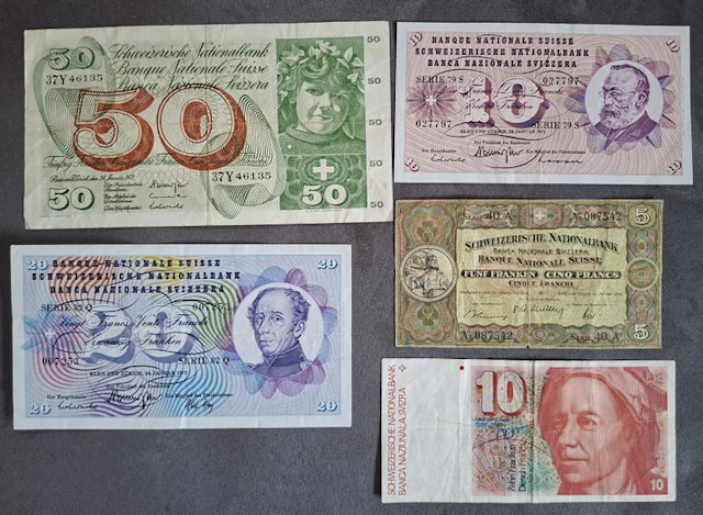 Switzerland. - 5 Banknotes - 1949/1976 (No reserve price)