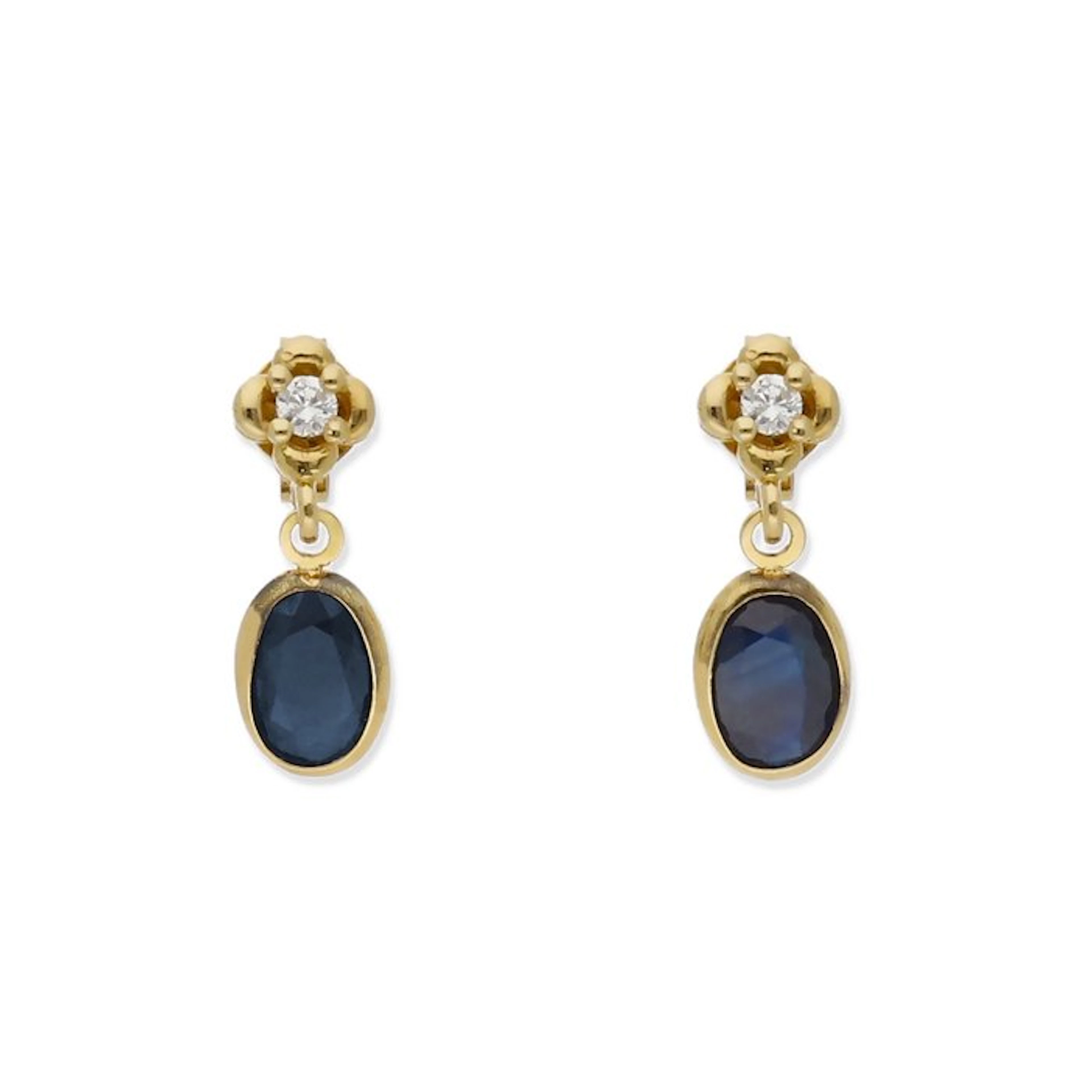 Earrings - 18 kt. Yellow gold Sapphire - Diamond
