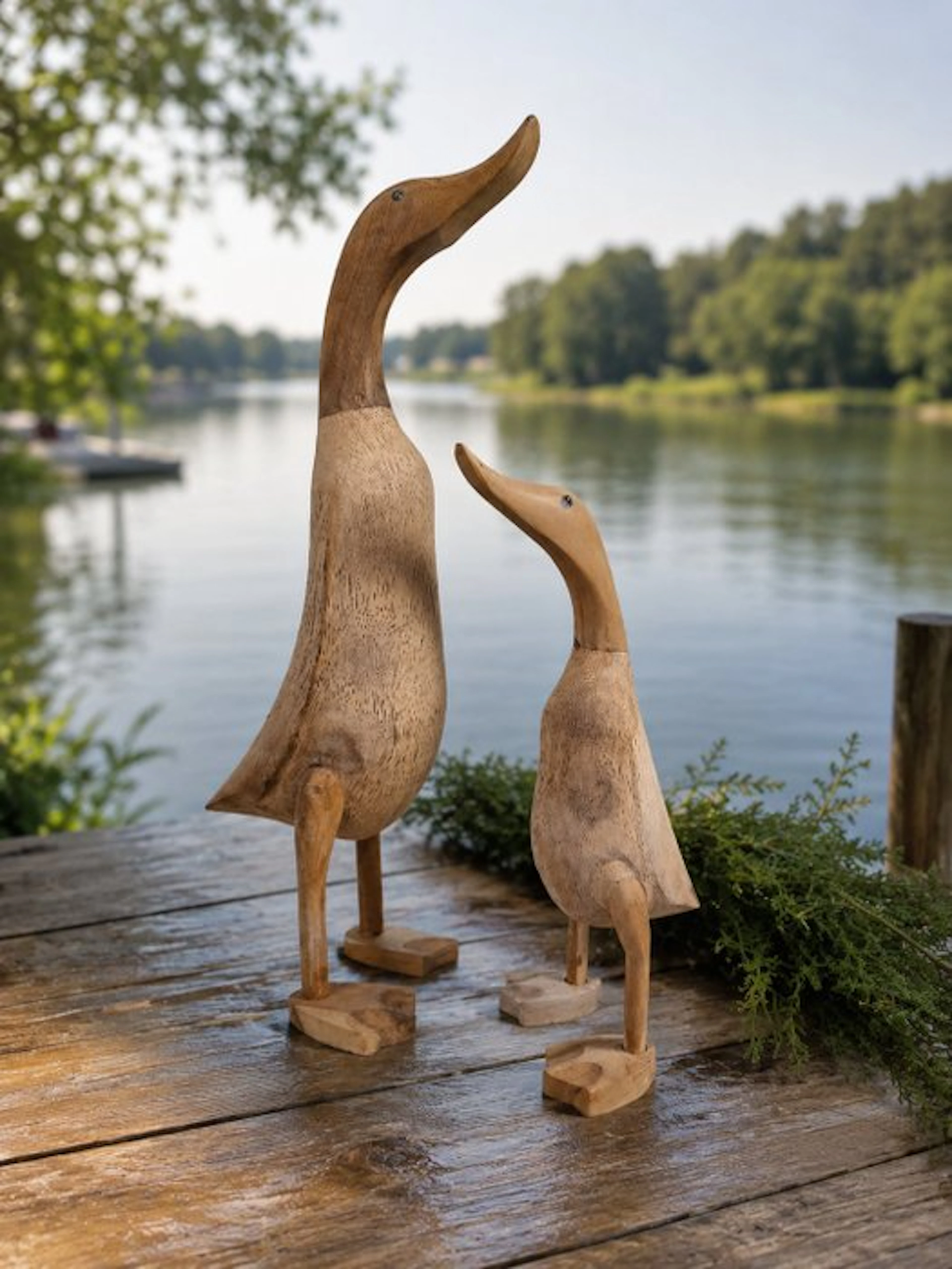 Statue, set of 2 handmade wooden ducks - 50 cm - Wood