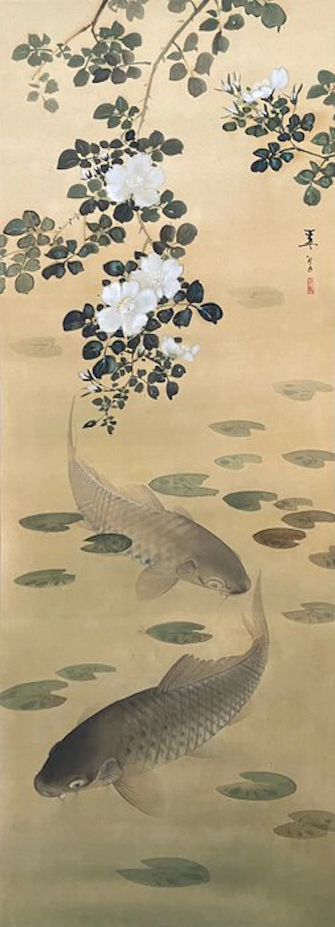 Scroll painting (Kakejiku) / ‘Two swimming carps with...