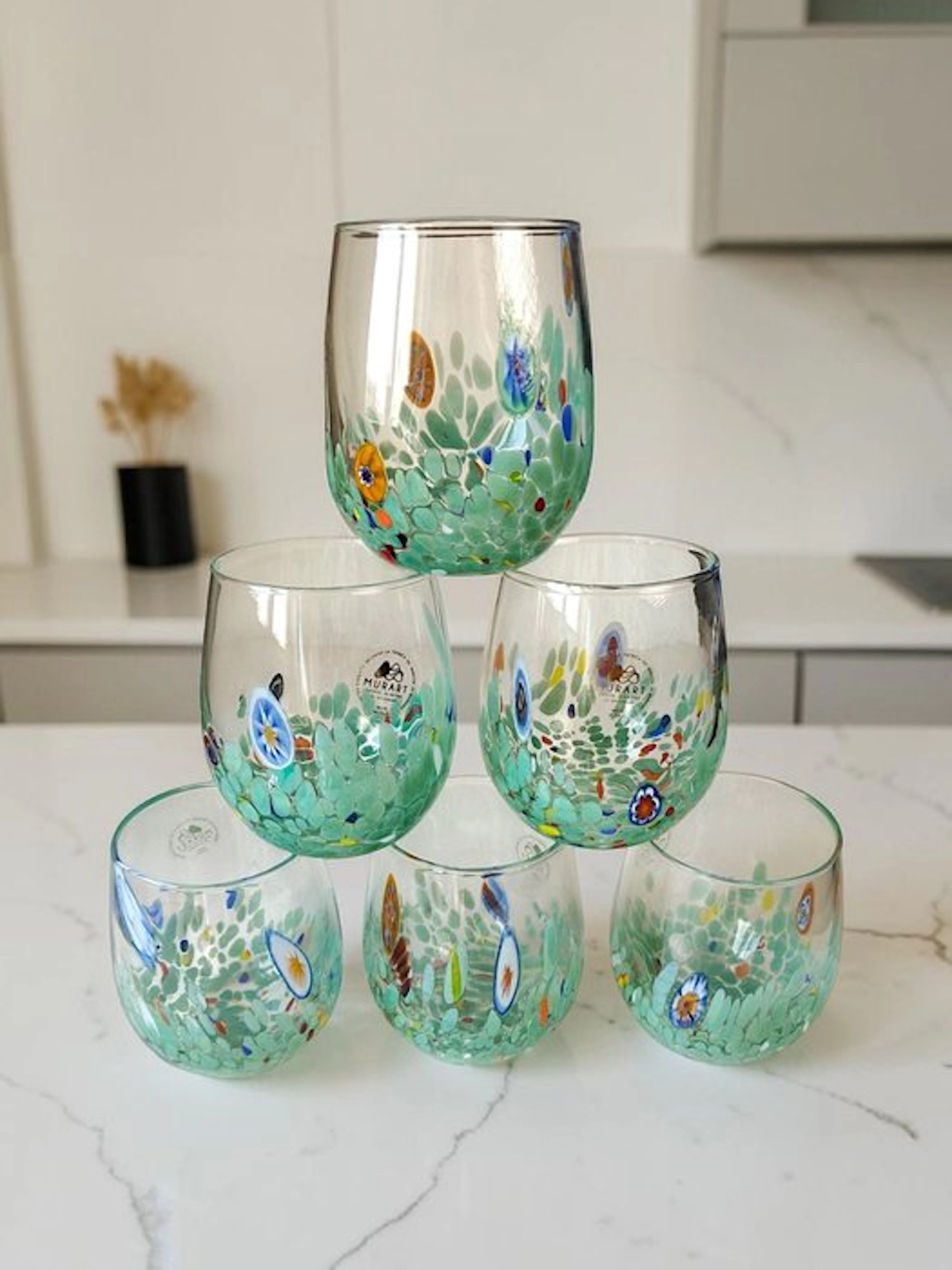 MurArt - Drinking set - Glass - Set of six glasses - Millefiori Murrine
