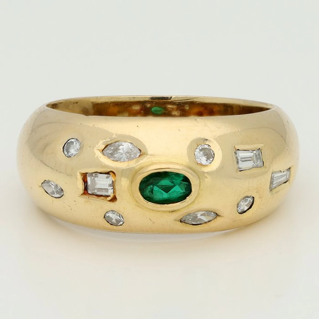 Ring - 18 kt. Yellow gold Emerald - Diamond