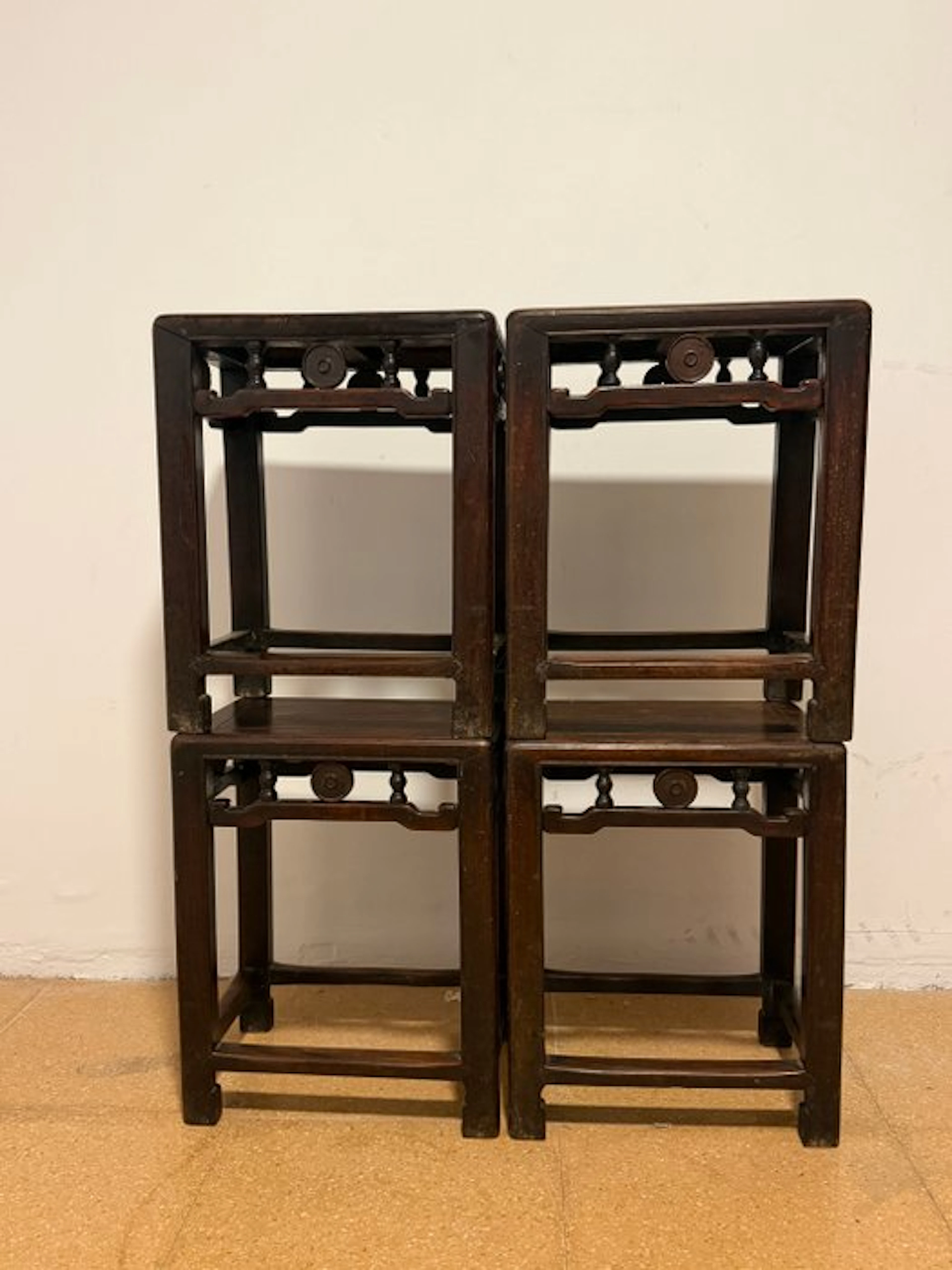 Set of Four 19th–20th Century Chinese Hardwood Stools
