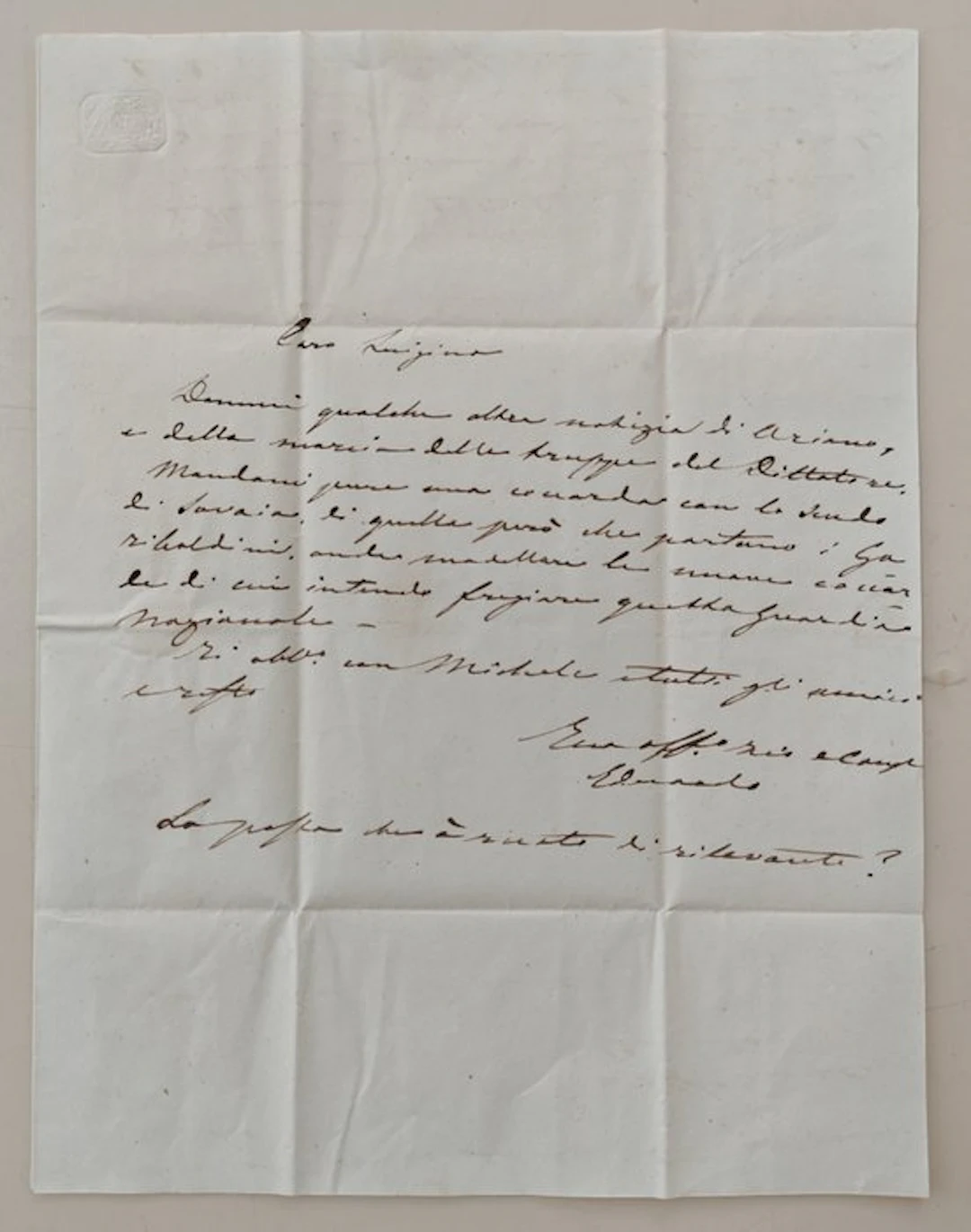 Emanuele (Zio di Luigi Filippo Buonopane) - Rara Lettera...