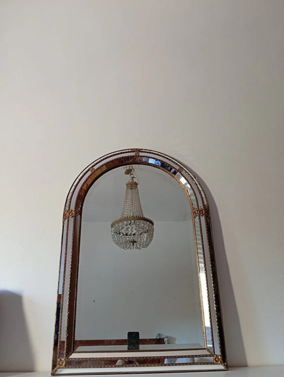 Mirror - Crystal, Wood and brass - arched mirror
